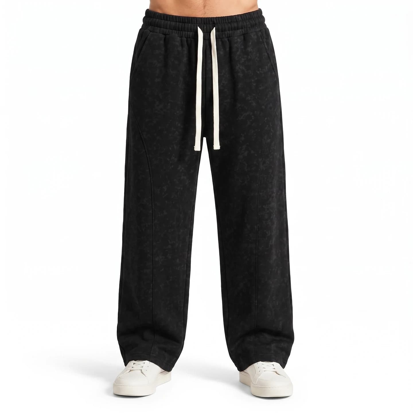 Tonal Print Sweatpants in Black, relaxed men's fit