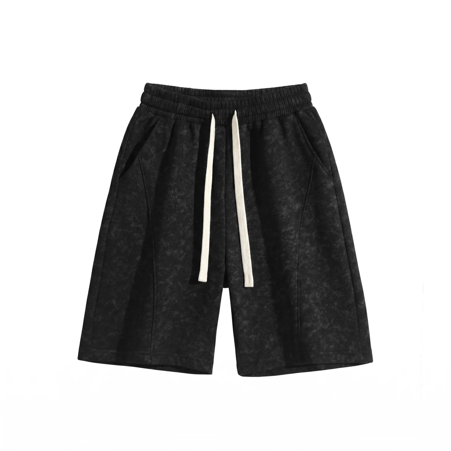 Tonal Print Relaxed Shorts in Black, front flat lay