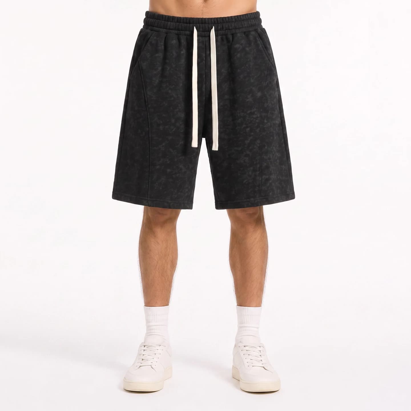 Tonal Print Relaxed Shorts in Black, relaxed men's fit
