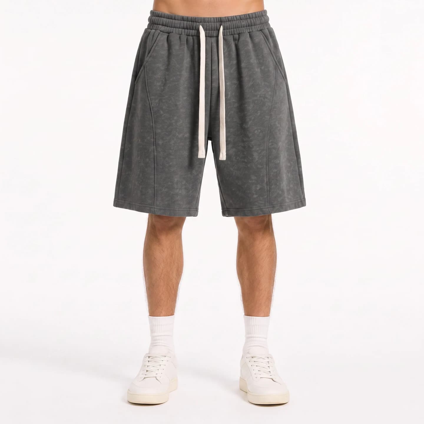 Tonal Print Relaxed Shorts in Earth Gray, relaxed men's fit