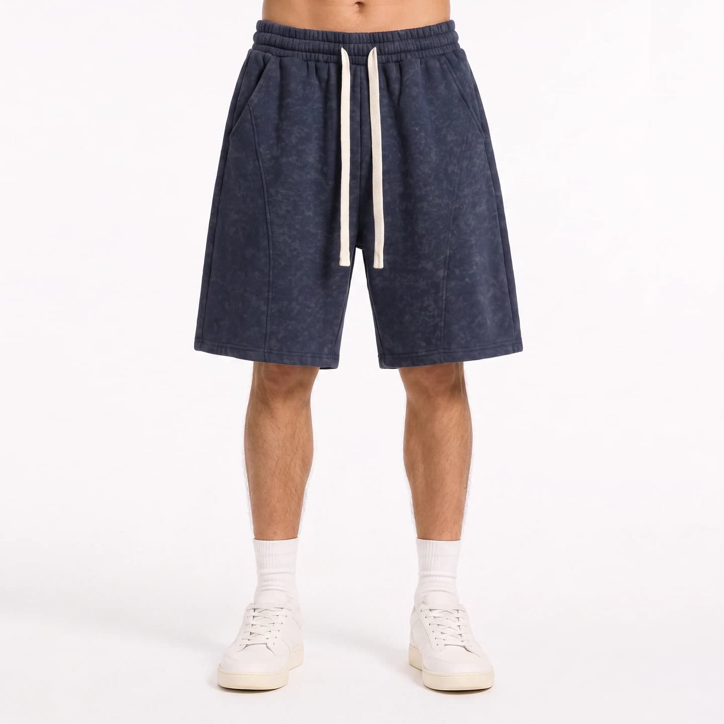 Tonal Print Relaxed Shorts in Navy, relaxed men's fit