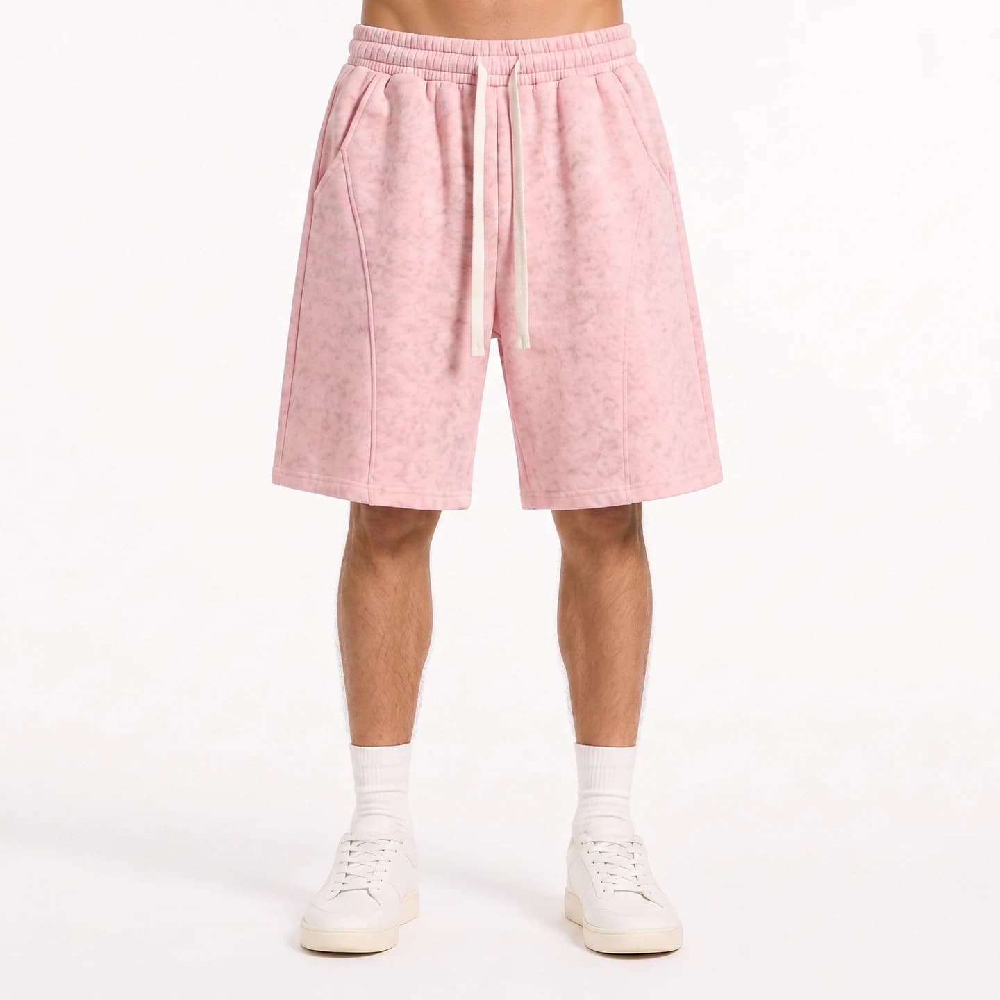 Tonal Print Relaxed Shorts in Pink, relaxed men's fit