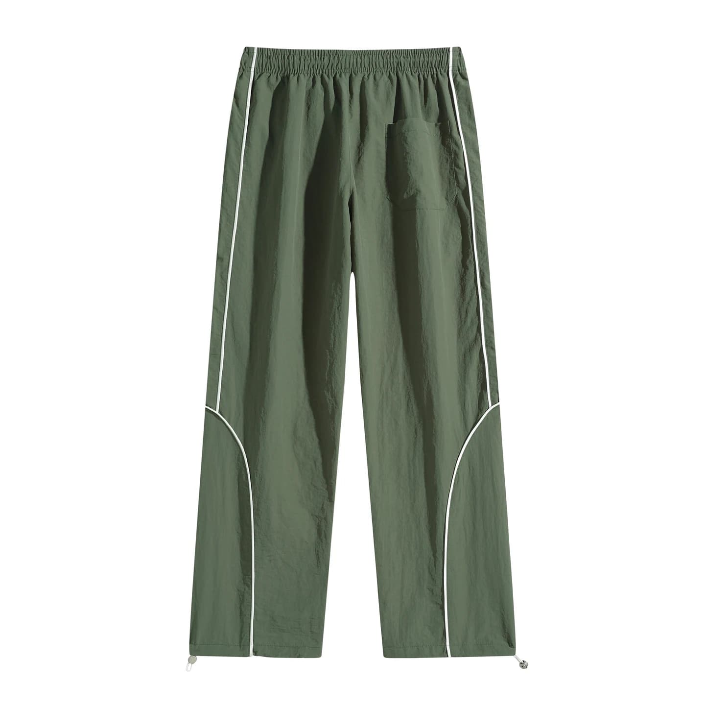 Curved Piping Track Pants in Army Green, back flat lay