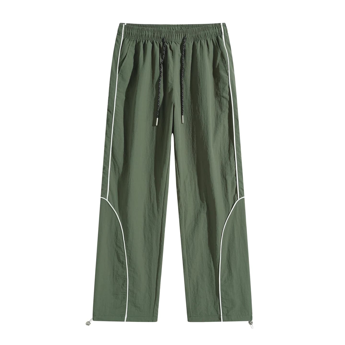 Curved Piping Track Pants in Army Green, front flat lay