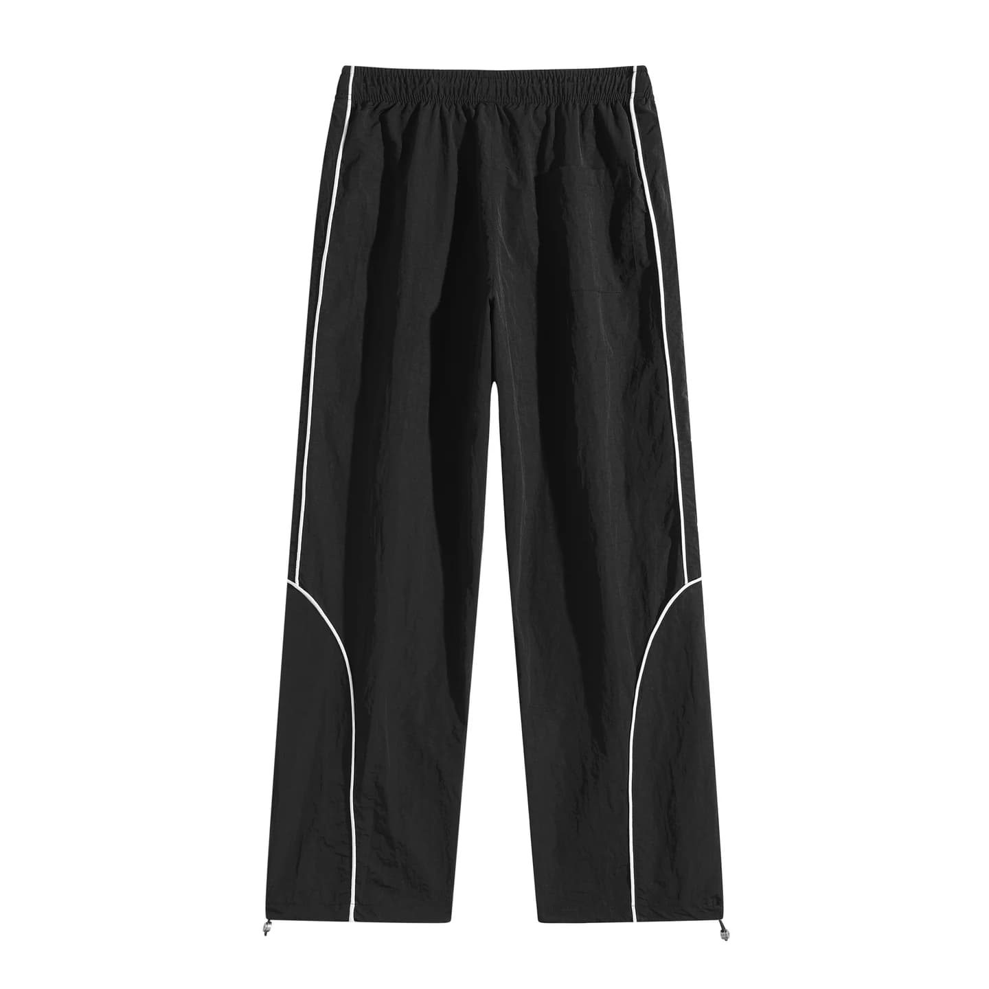 Curved Piping Track Pants in Black, back flat lay