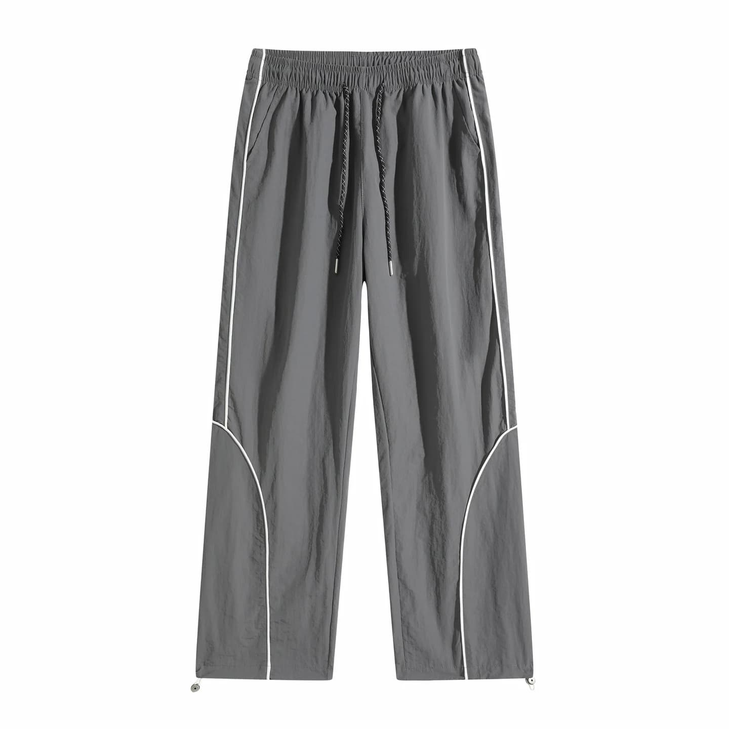 Curved Piping Track Pants in Charcoal, front flat lay