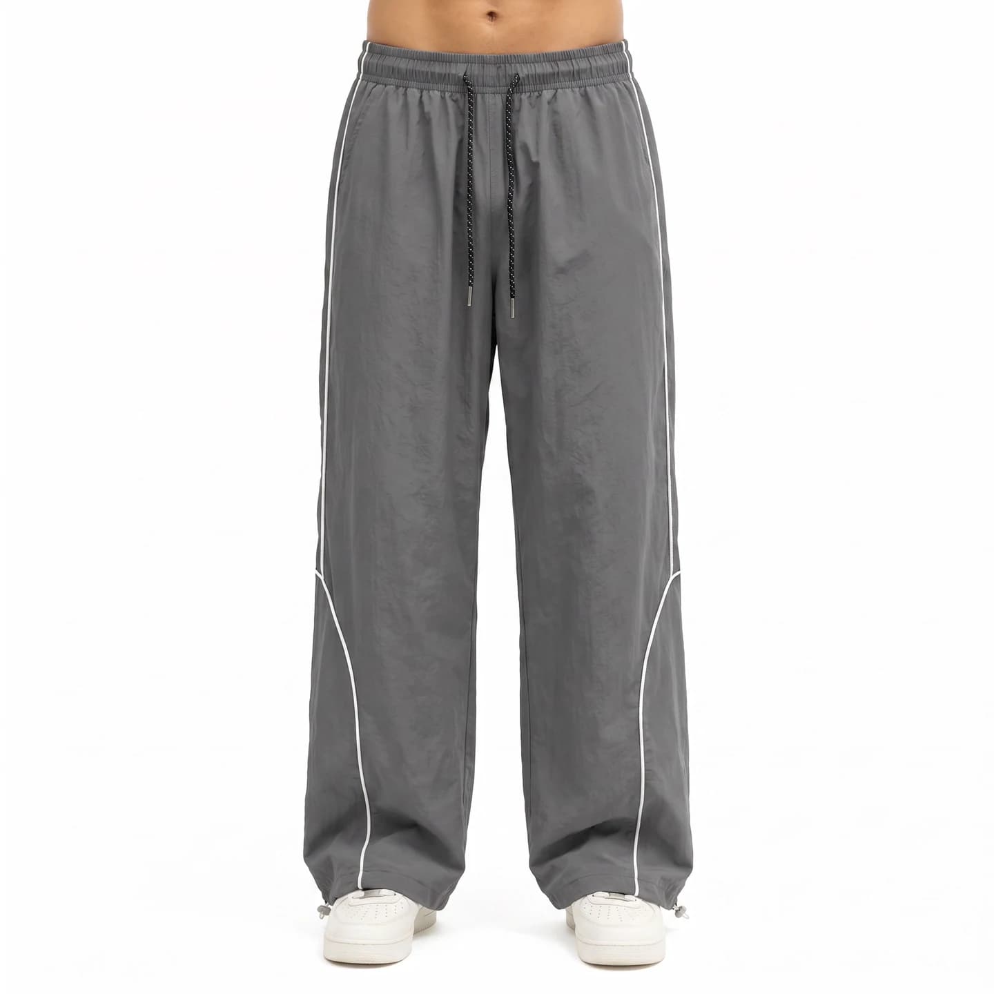 Curved Piping Track Pants in Charcoal, relaxed men's fit