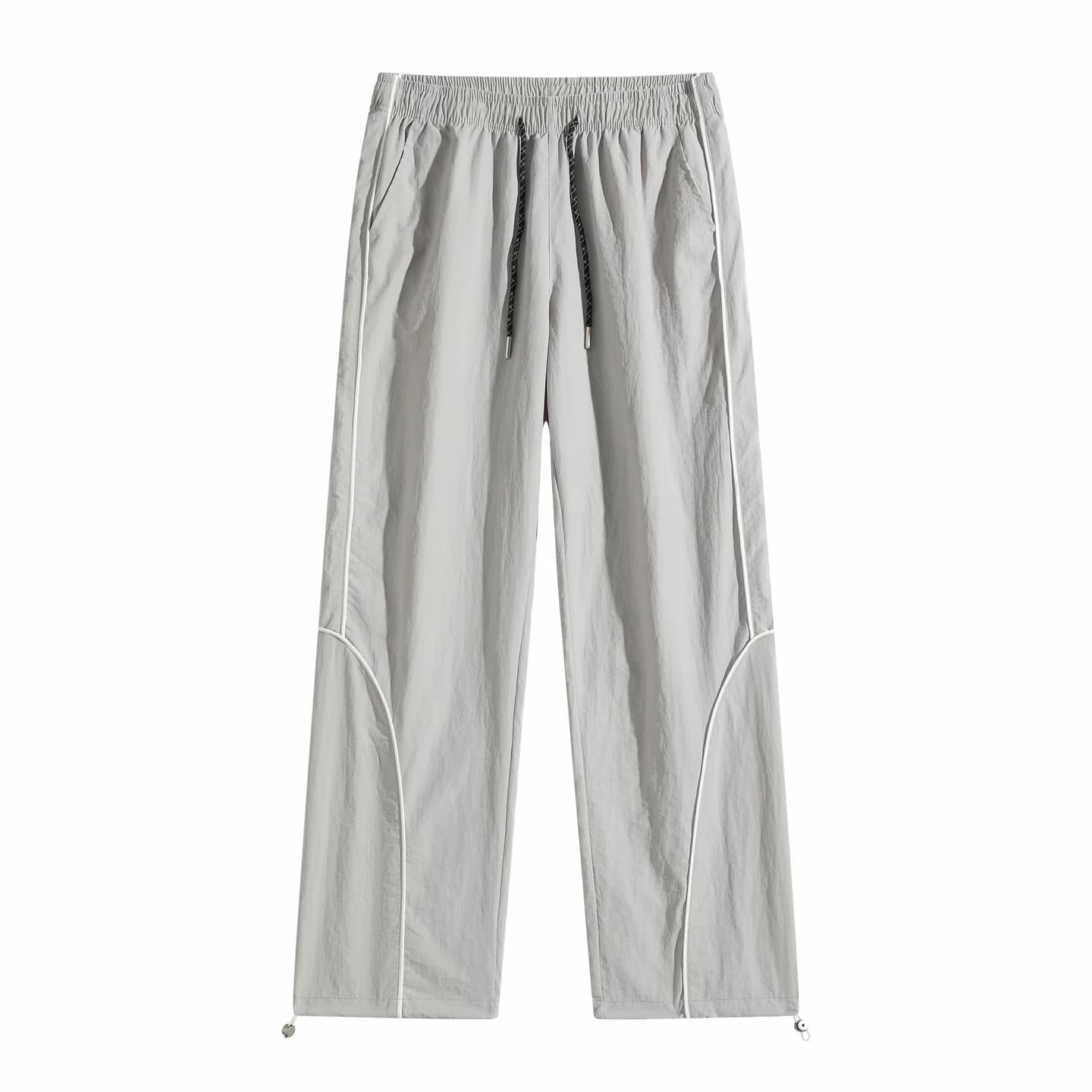 Curved Piping Track Pants in Light Gray, front flat lay