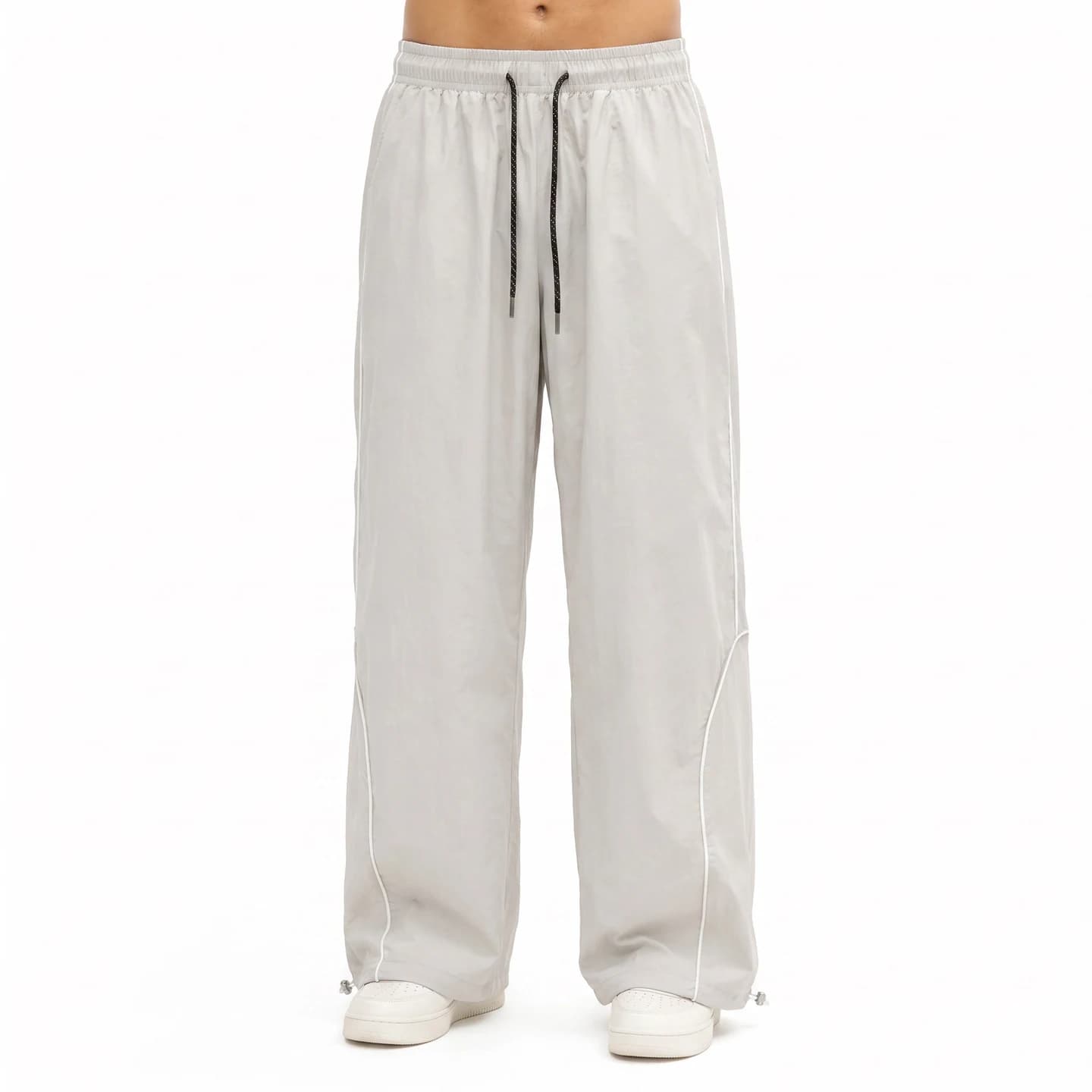 Curved Piping Track Pants in Light Gray, relaxed men's fit