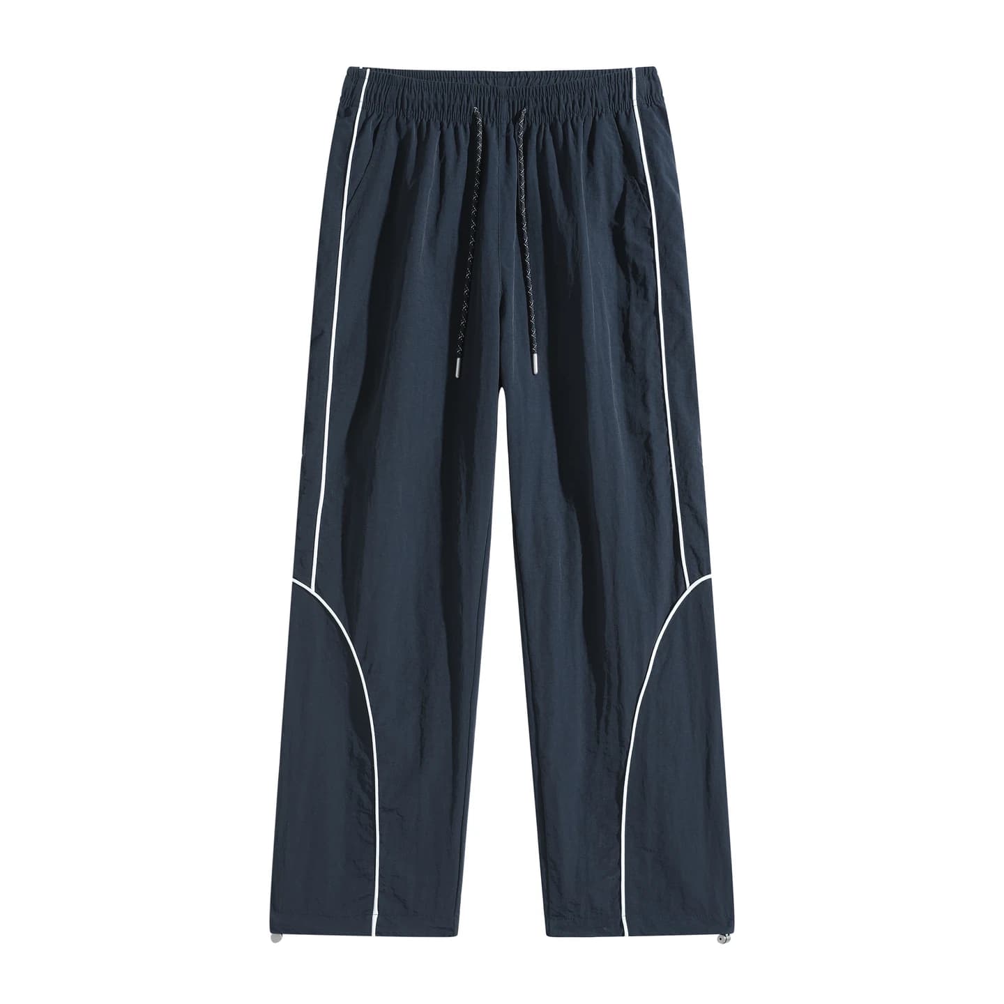 Curved Piping Track Pants in Navy, front flat lay