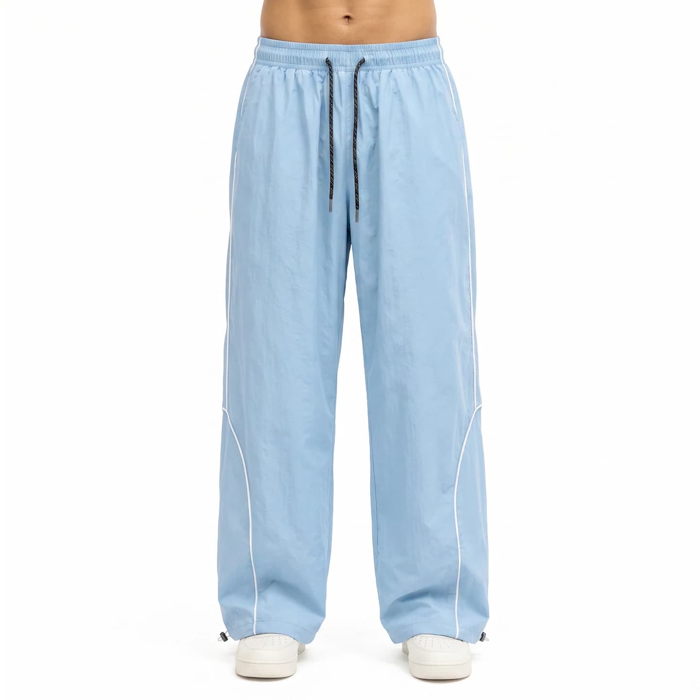 Curved Piping Track Pants in Sky Blue, relaxed men's fit
