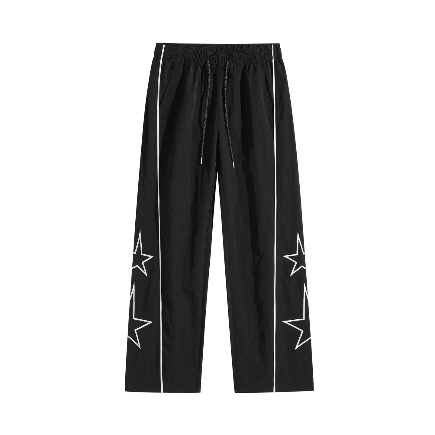 Star Detail Track Pants in Black, front flat lay