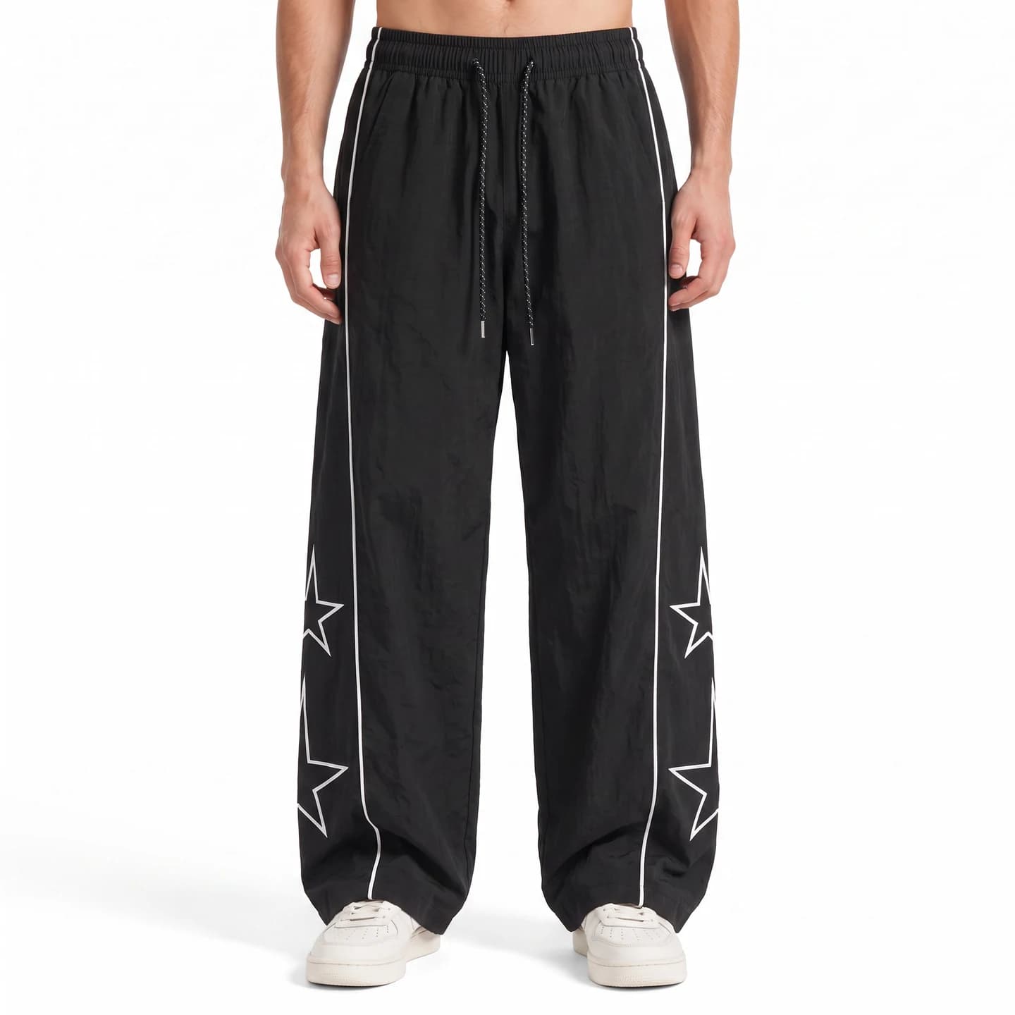 Star Detail Track Pants in Black, relaxed men's fit