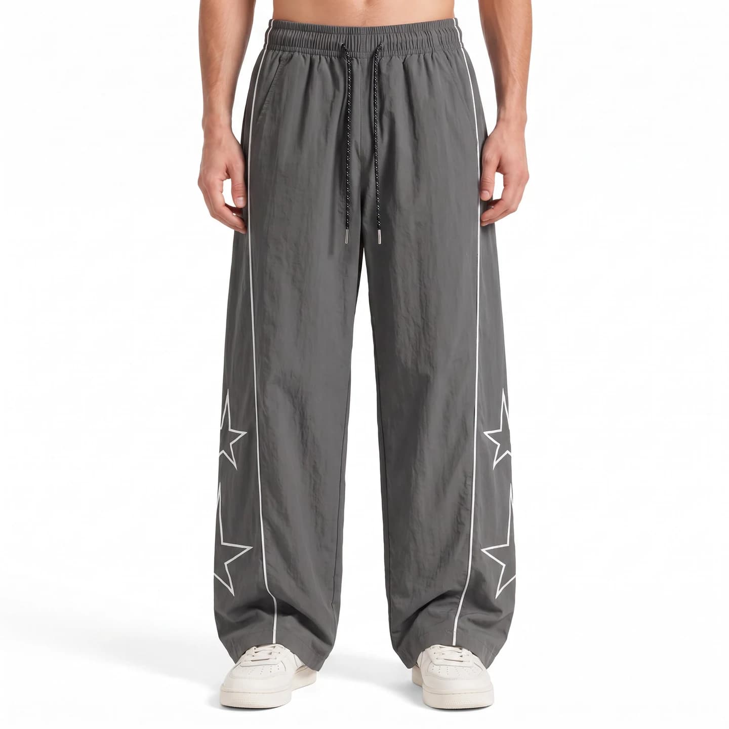 Star Detail Track Pants in Charcoal, relaxed men's fit