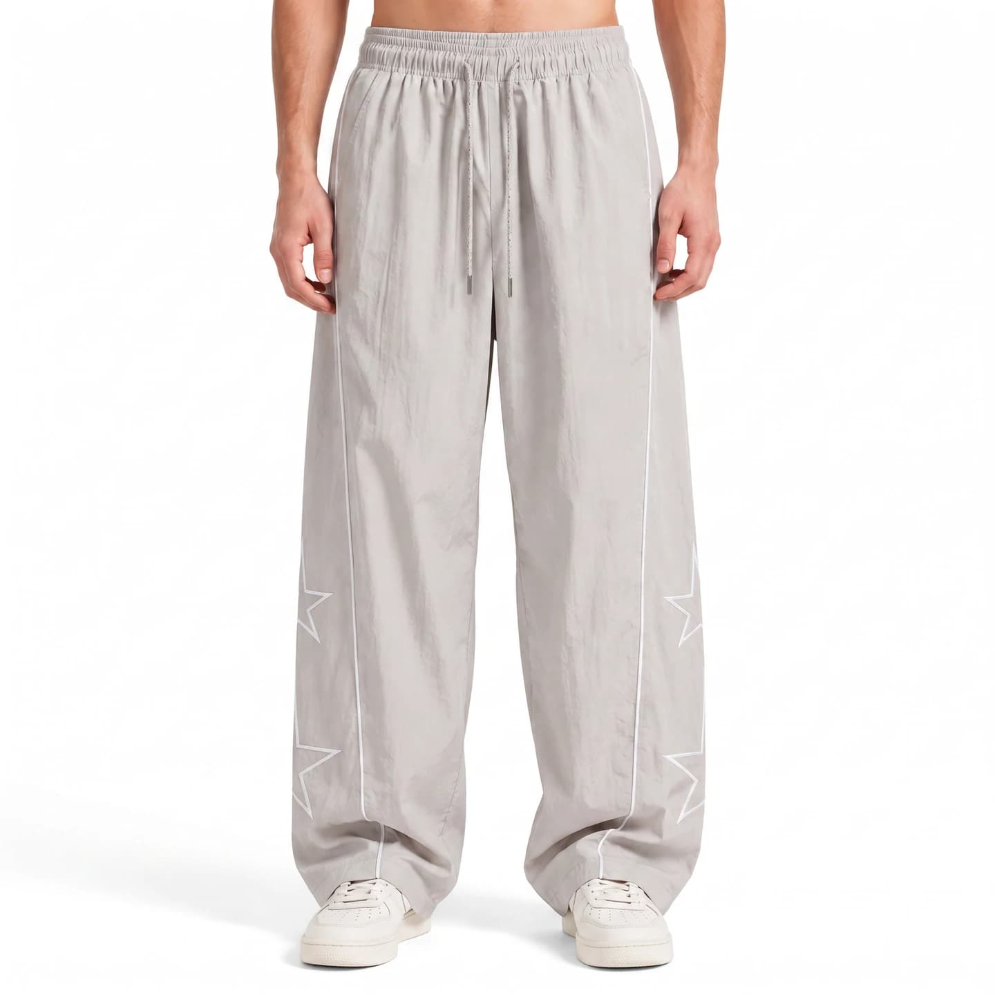 Star Detail Track Pants in Light Gray, relaxed men's fit