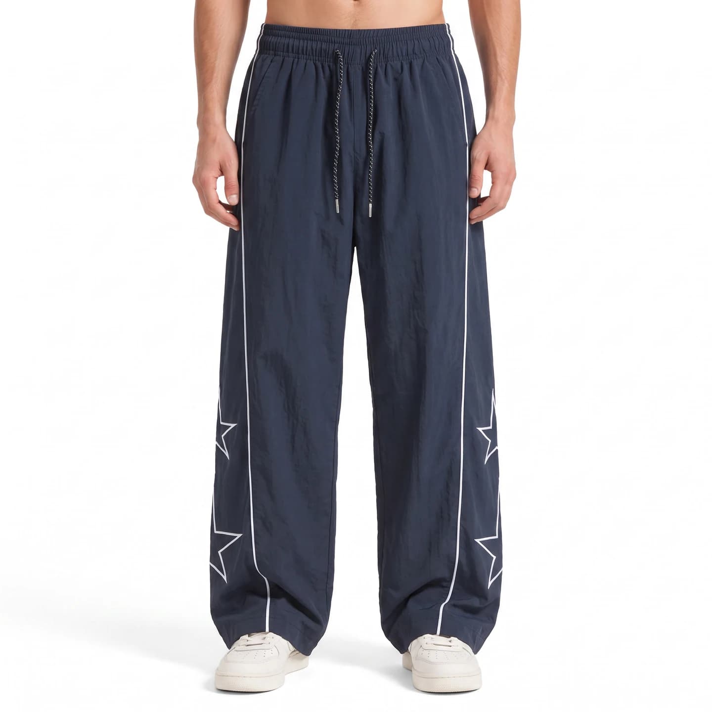 Star Detail Track Pants in Navy, relaxed men's fit