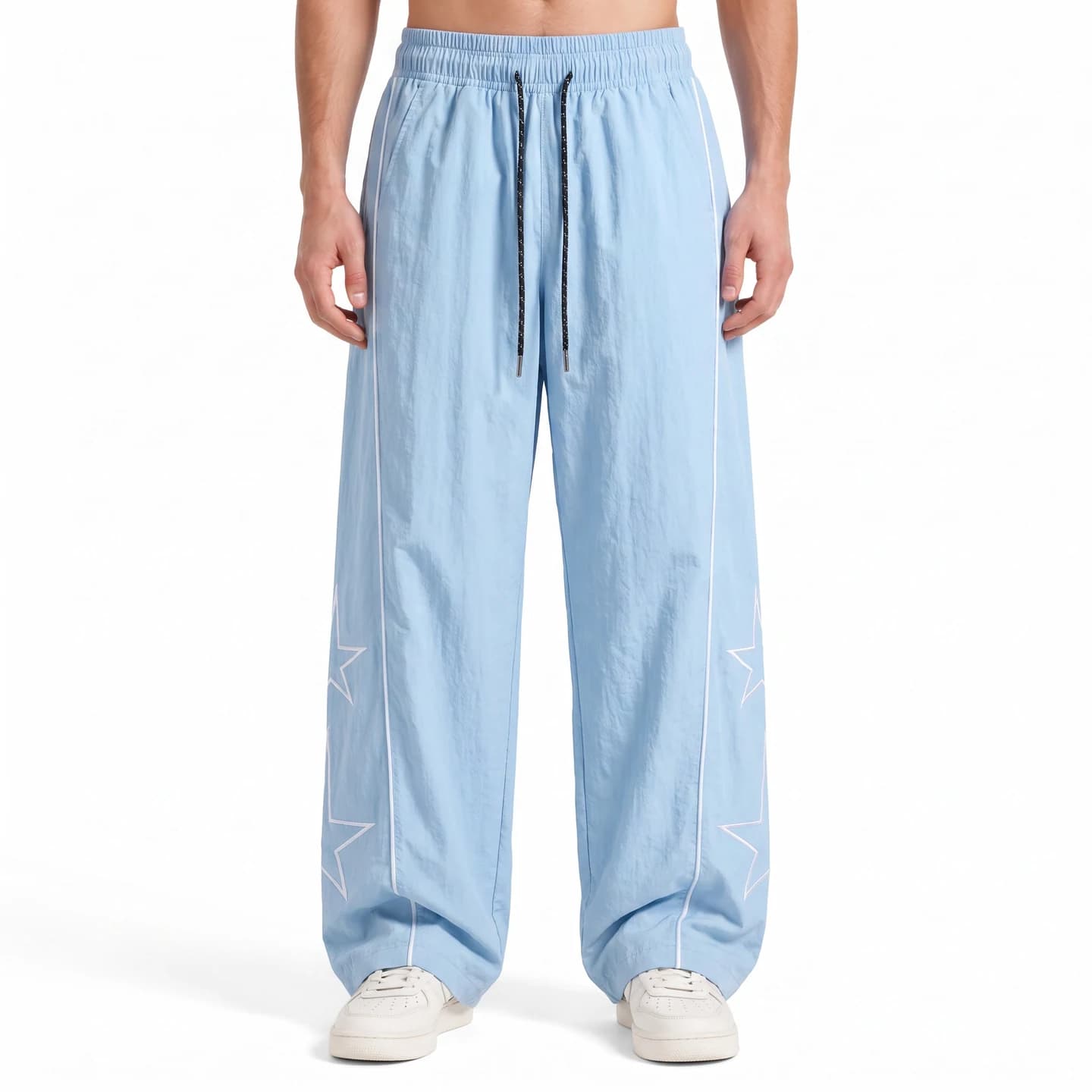 Star Detail Track Pants in Sky Blue, relaxed men's fit