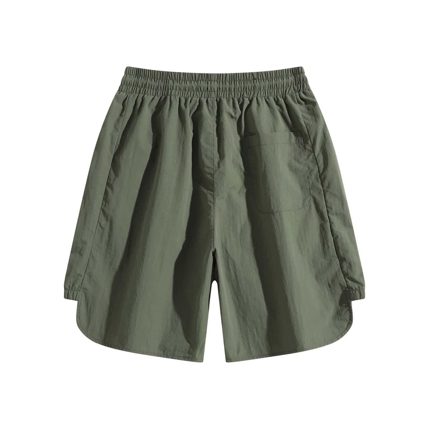 Reflective Detail Shorts in Army Green, back flat lay
