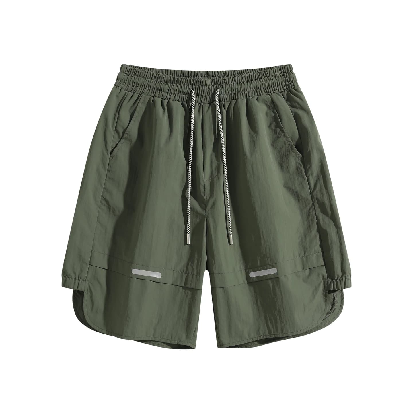 Reflective Detail Shorts in Army Green, front flat lay