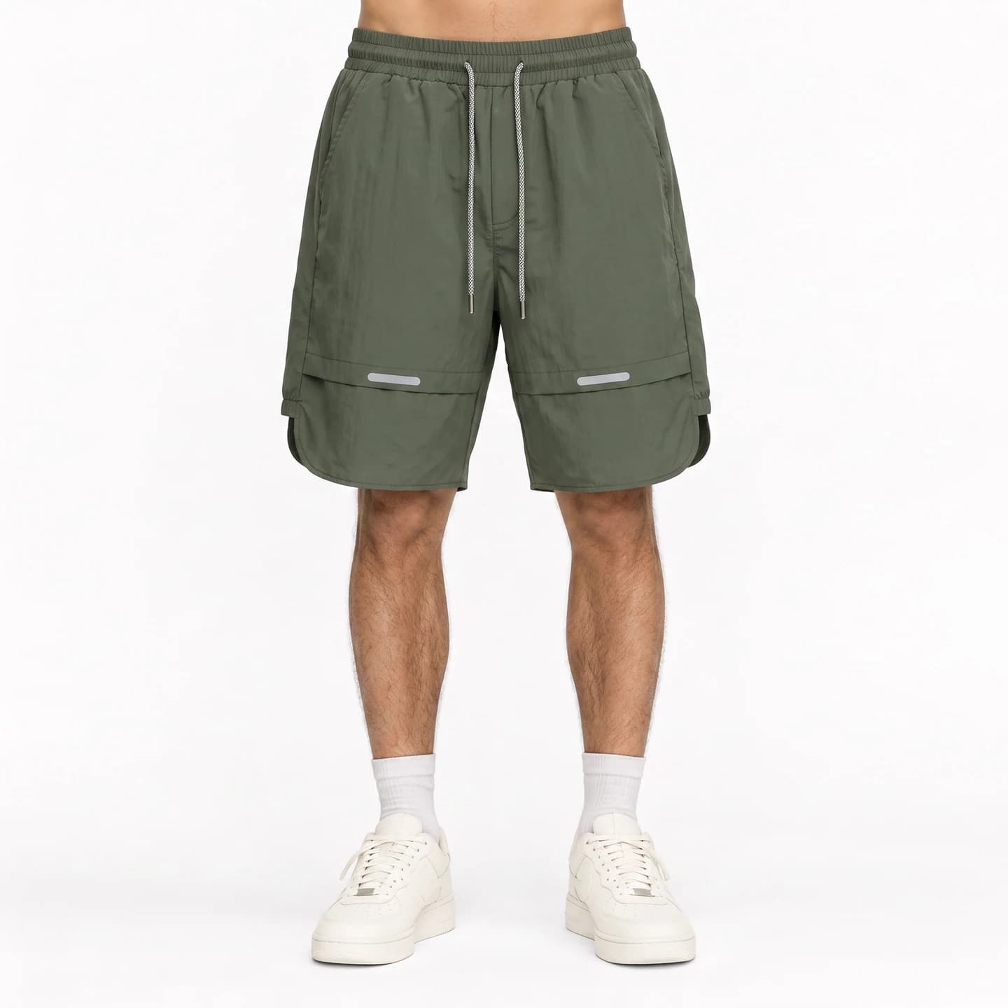 Reflective Detail Shorts in Army Green, relaxed men's fit