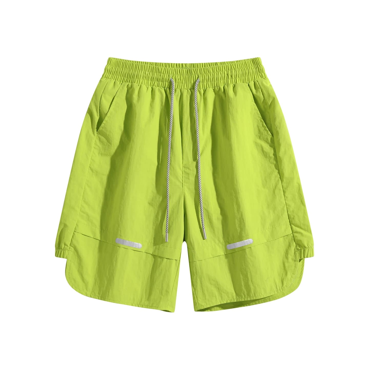 Reflective Detail Shorts in Neon Green, front flat lay