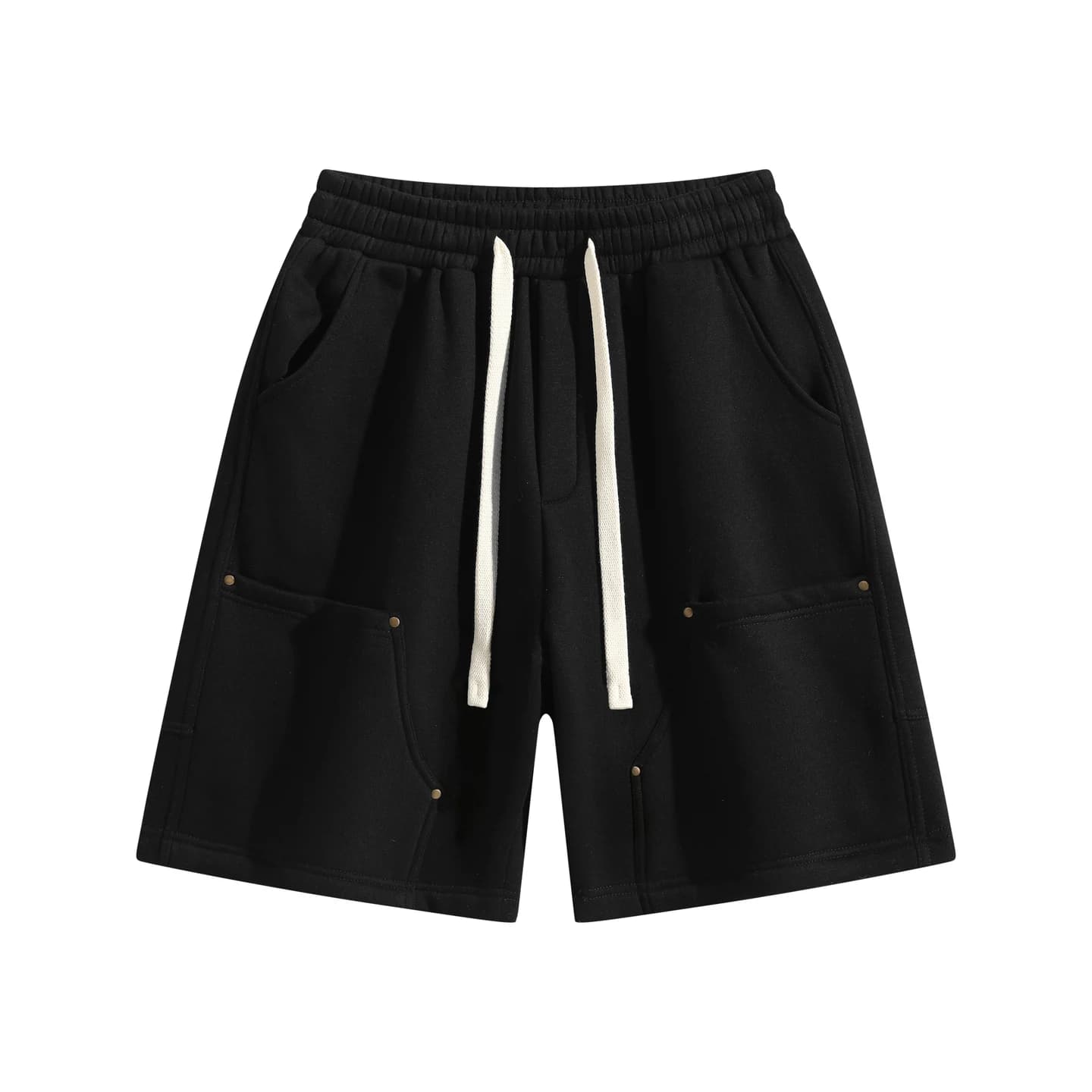 Pocket Detail Knit Shorts in Black, front flat lay
