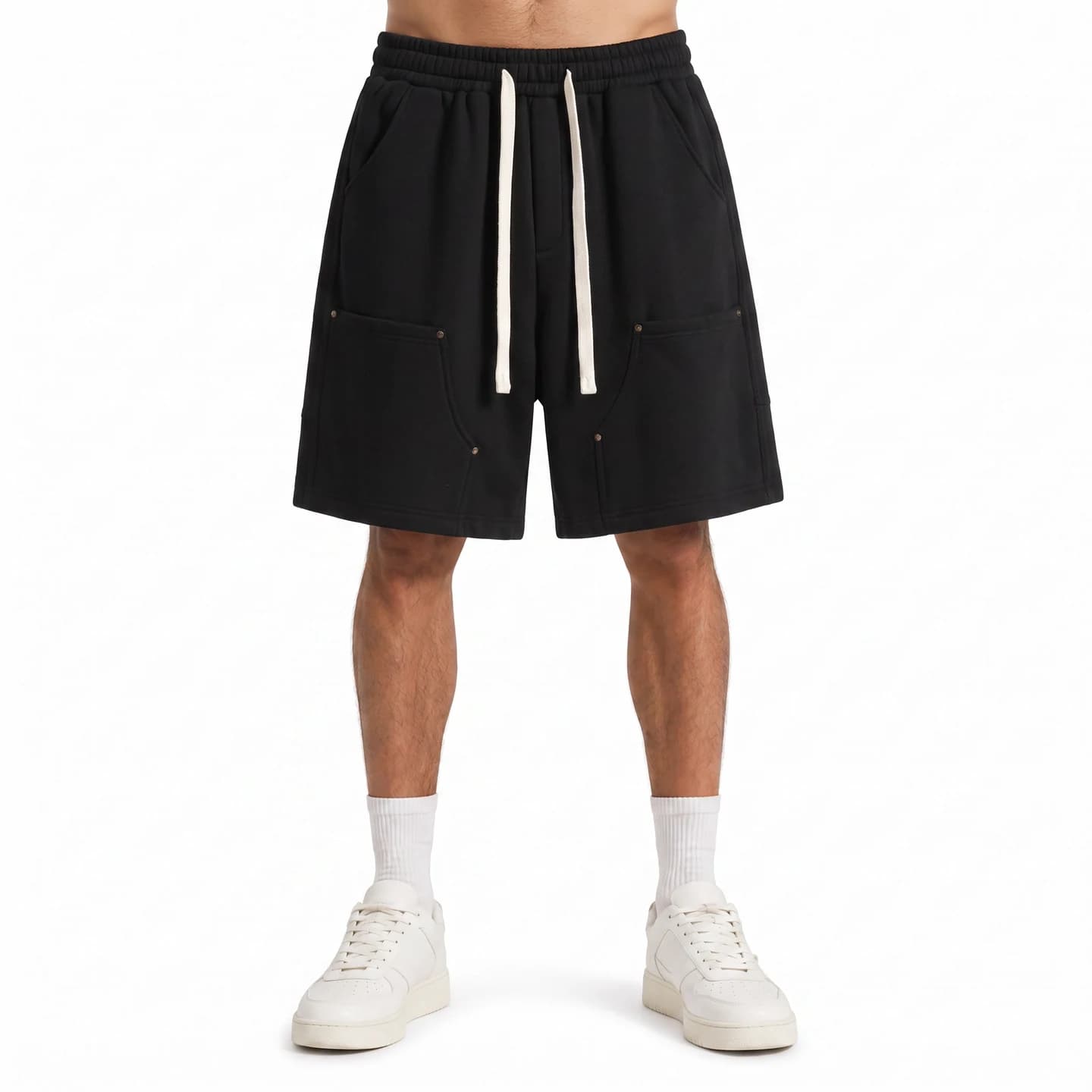 Pocket Detail Knit Shorts in Black, relaxed men's fit