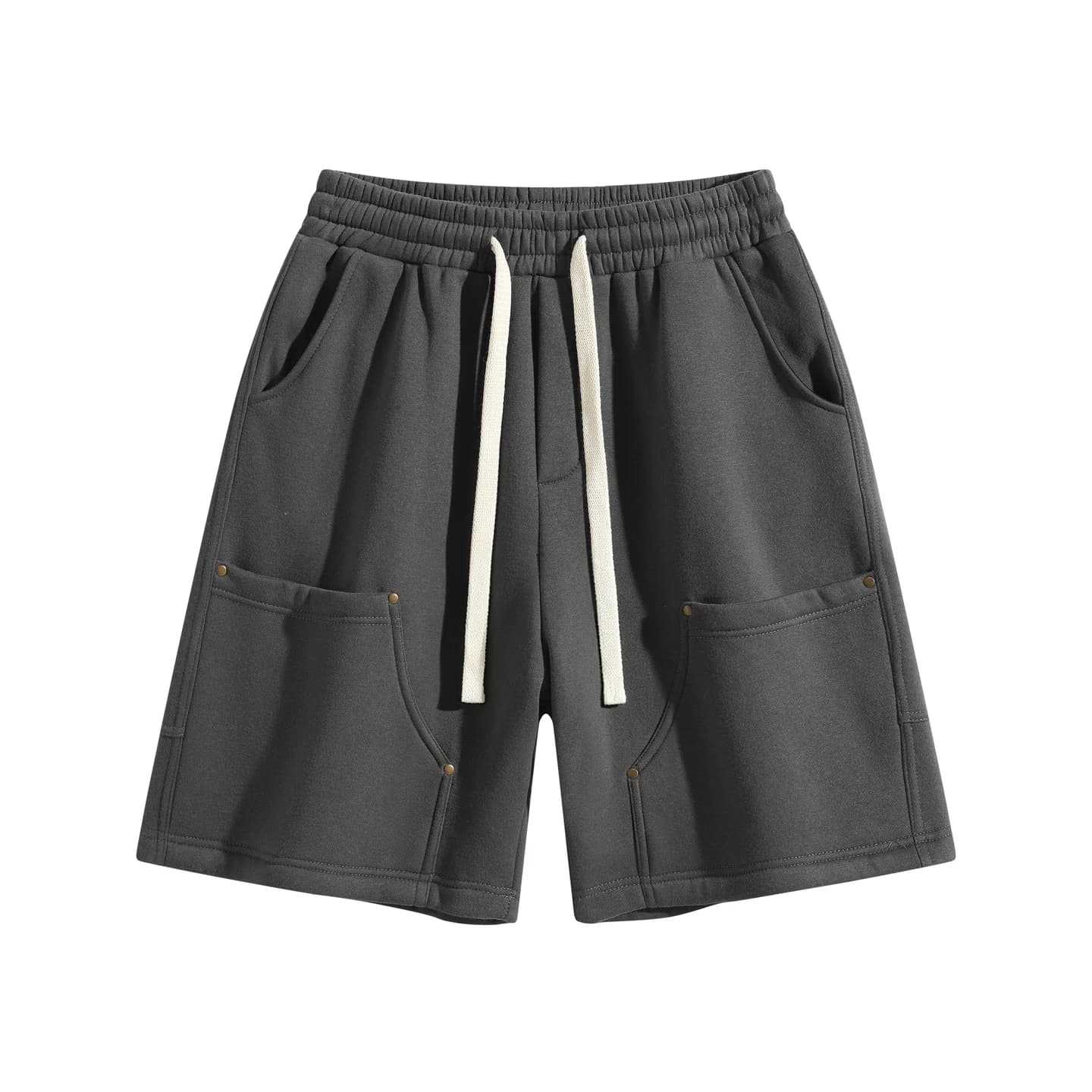 Pocket Detail Knit Shorts in Charcoal, front flat lay