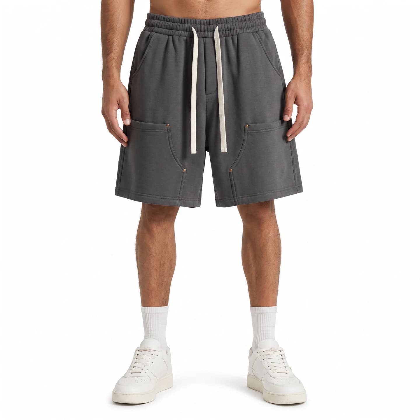 Pocket Detail Knit Shorts in Charcoal, relaxed men's fit