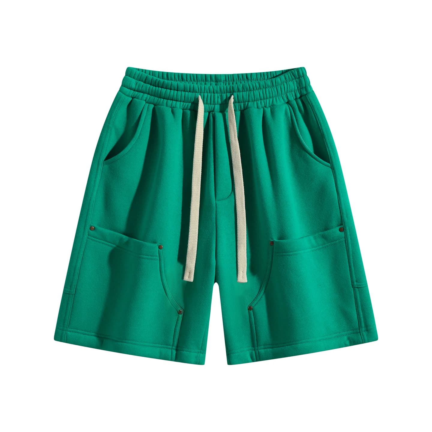 Pocket Detail Knit Shorts in Forest Green, front flat lay
