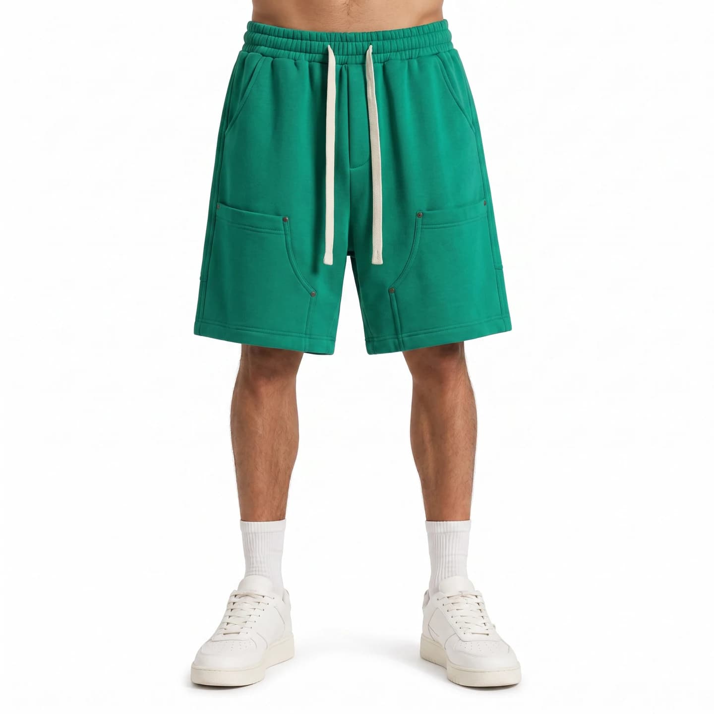 Pocket Detail Knit Shorts in Forest Green, relaxed men's fit