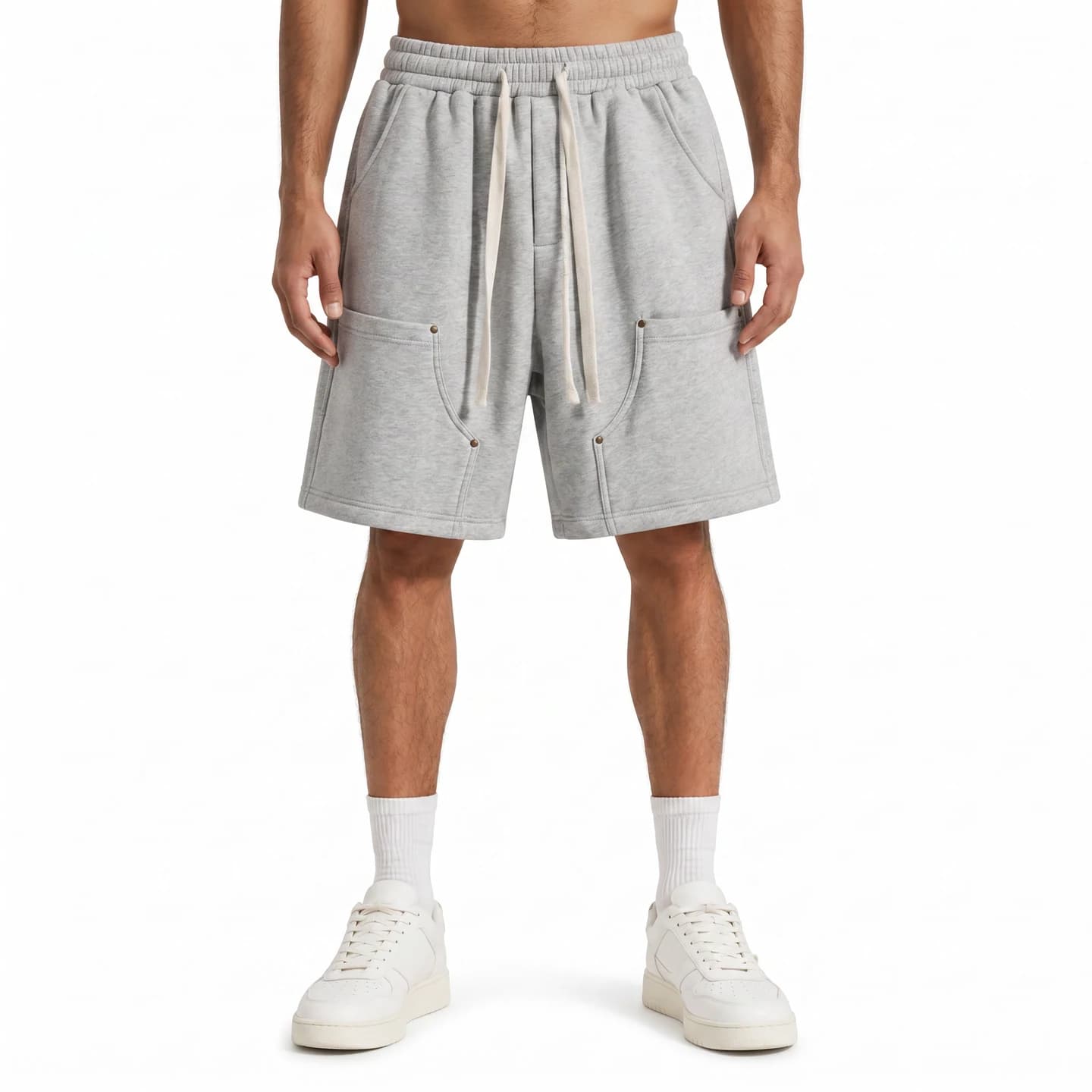 Pocket Detail Knit Shorts in Heather Gray, relaxed men's fit