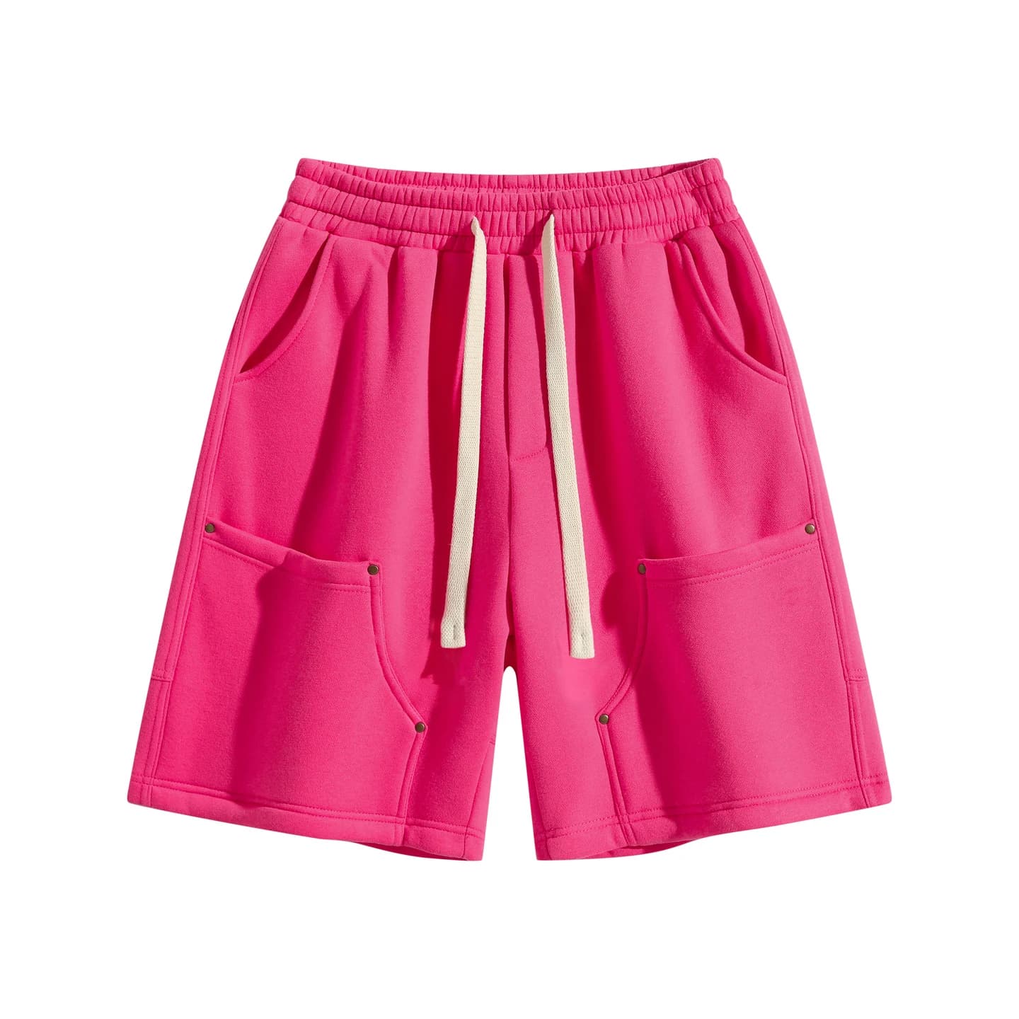Pocket Detail Knit Shorts in Hot Pink, front flat lay