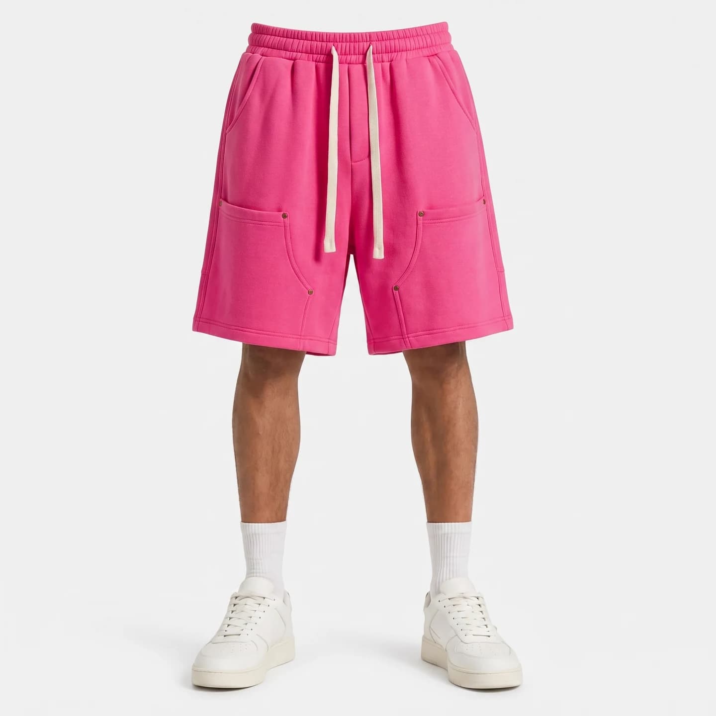 Pocket Detail Knit Shorts in Hot Pink, relaxed men's fit