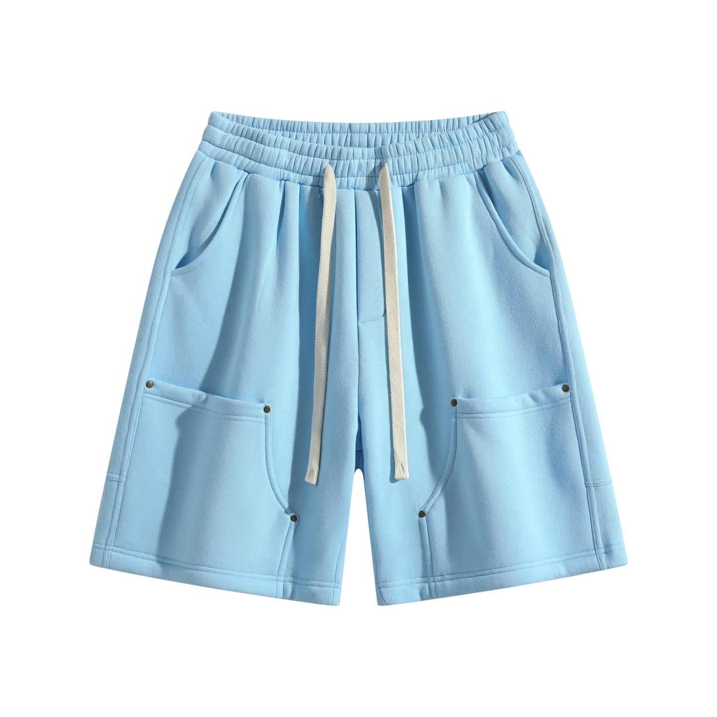 Pocket Detail Knit Shorts in Sky Blue, front flat lay