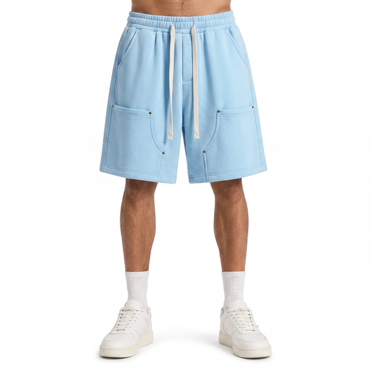 Pocket Detail Knit Shorts in Sky Blue, relaxed men's fit