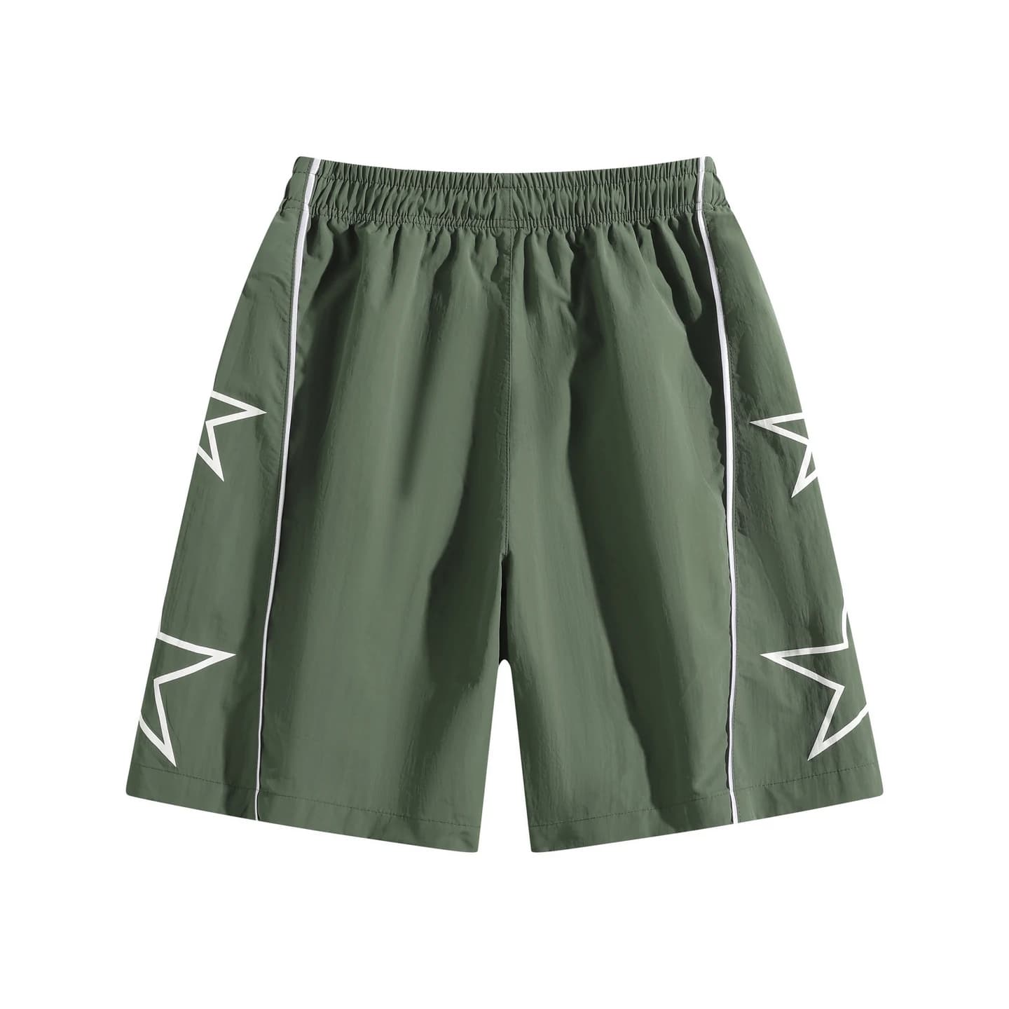 Star Detail Woven Shorts in Army Green, back flat lay