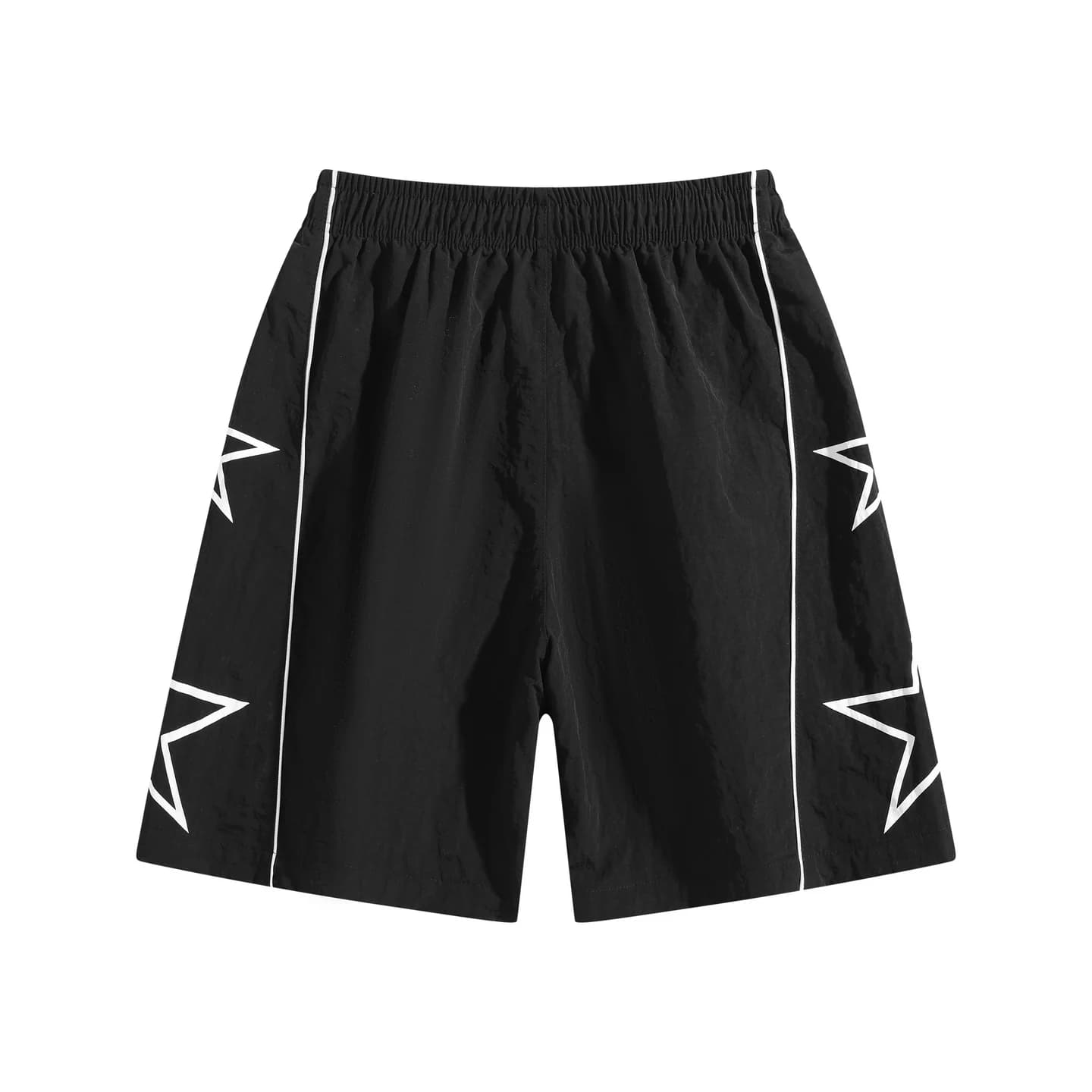 Star Detail Woven Shorts in Black, back flat lay