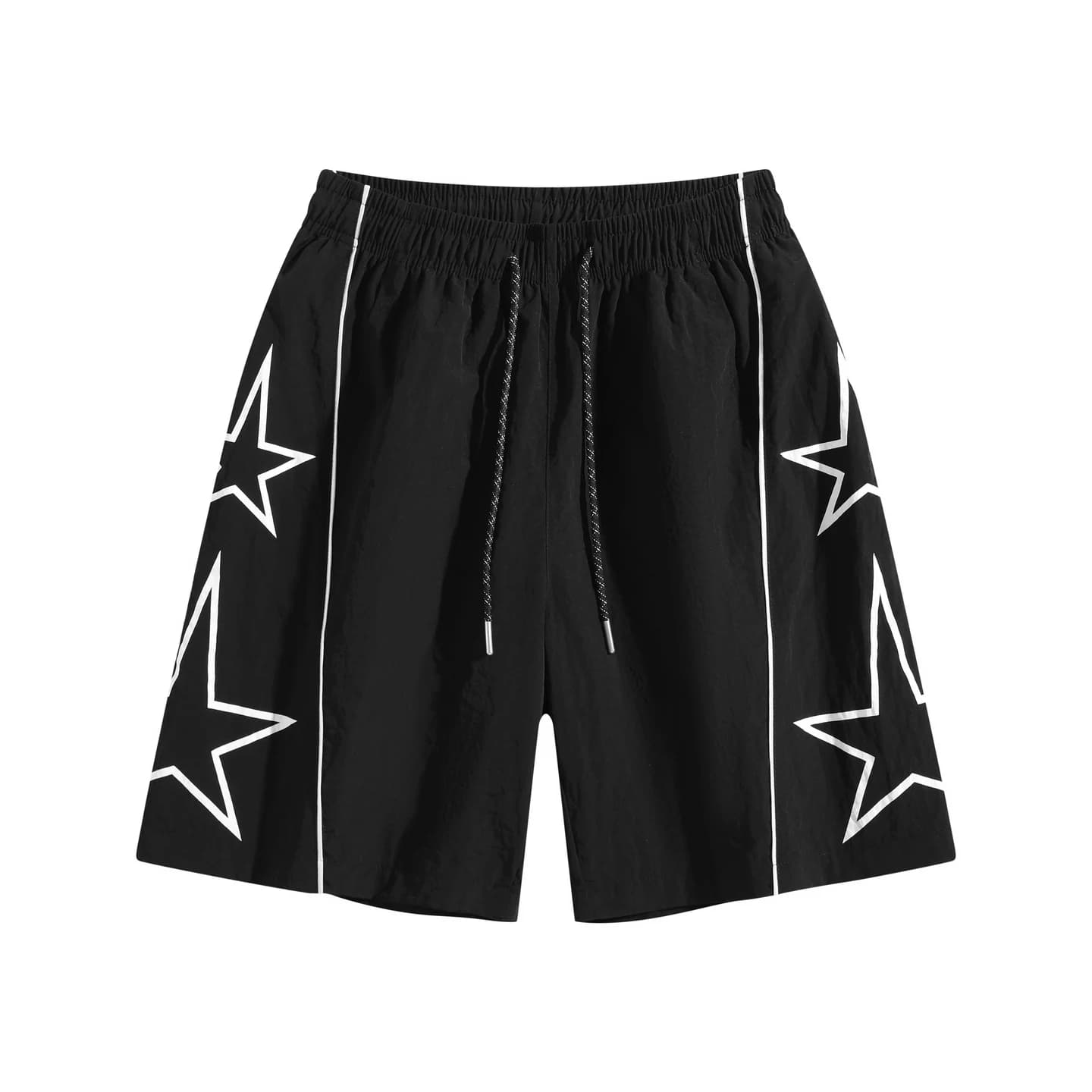 Star Detail Woven Shorts in Black, front flat lay