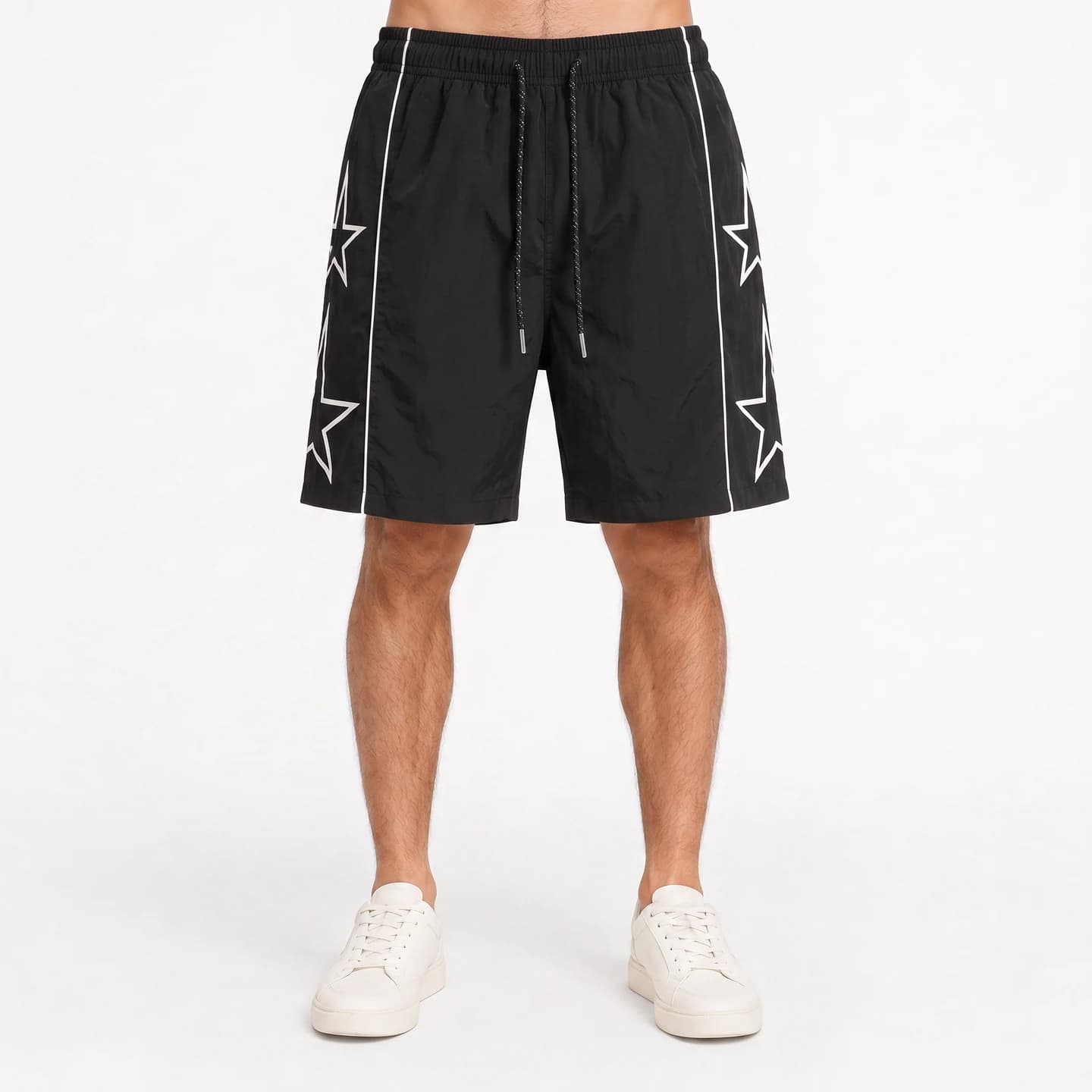 Star Detail Woven Shorts in Black, relaxed men's fit