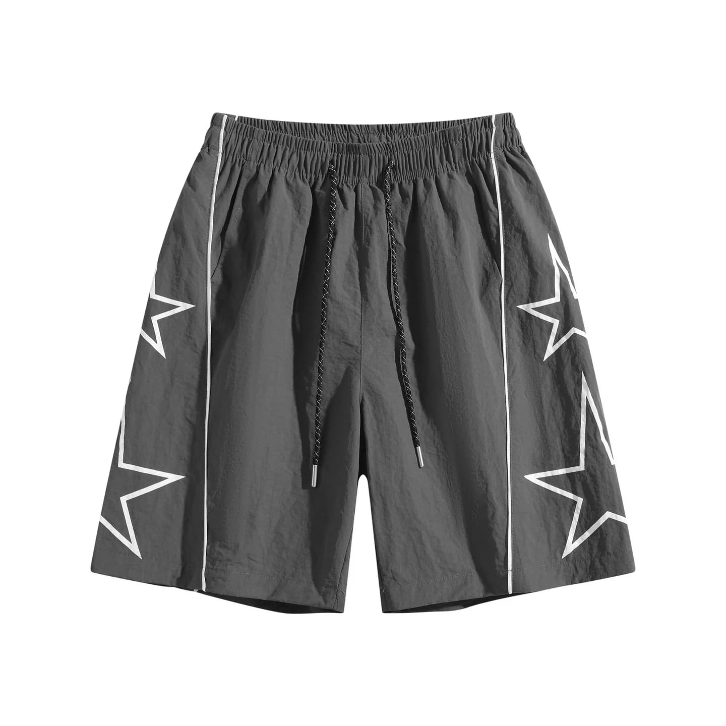 Star Detail Woven Shorts in Charcoal, front flat lay