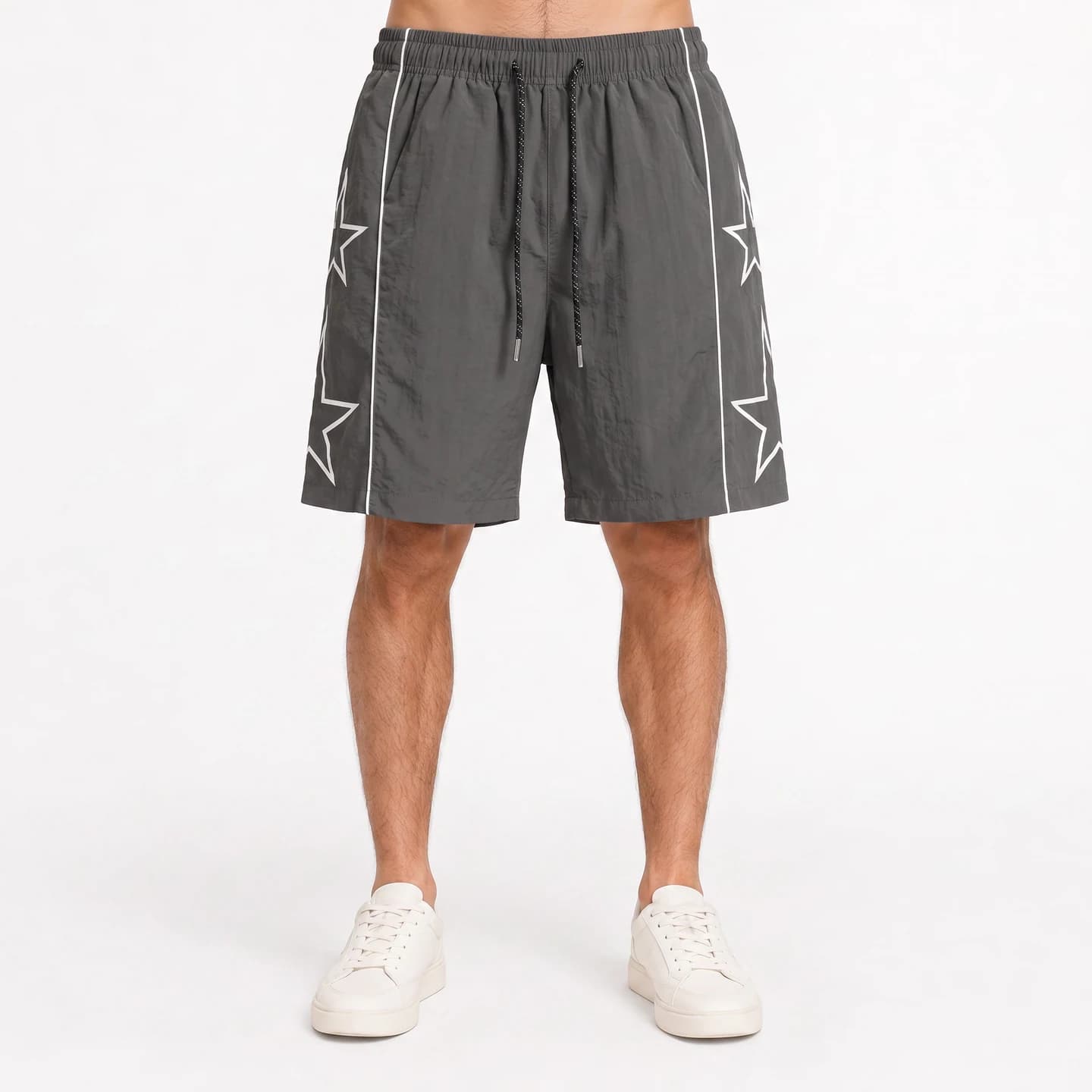 Star Detail Woven Shorts in Charcoal, relaxed men's fit