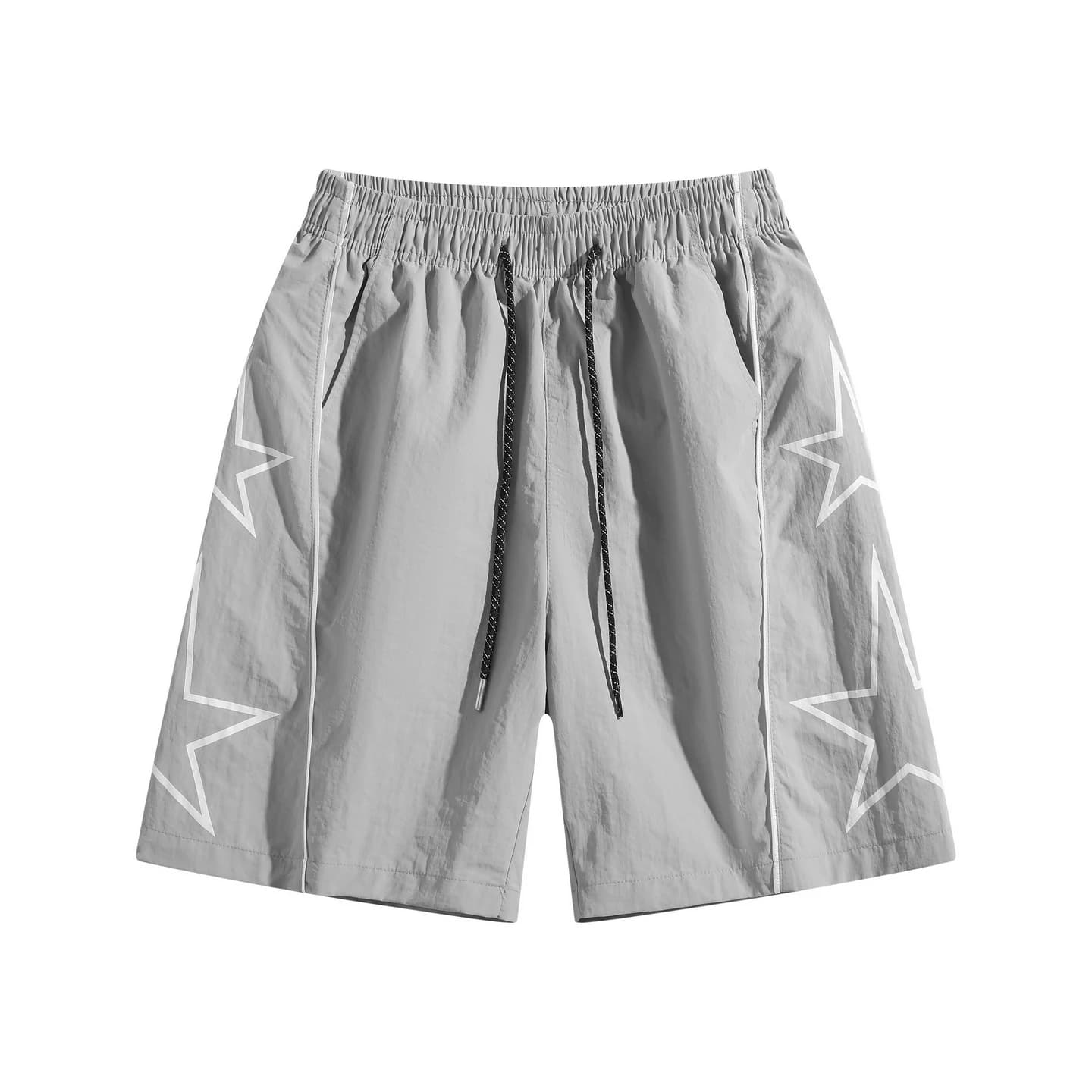 Star Detail Woven Shorts in Light Gray, front flat lay