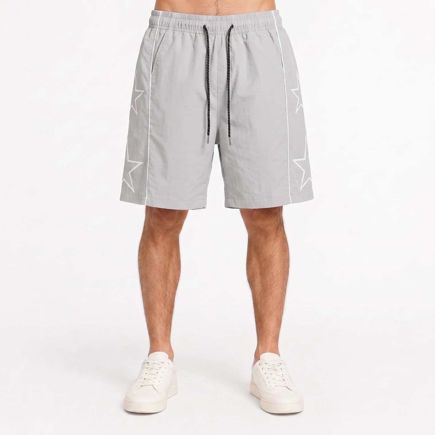 Star Detail Woven Shorts in Light Gray, relaxed men's fit