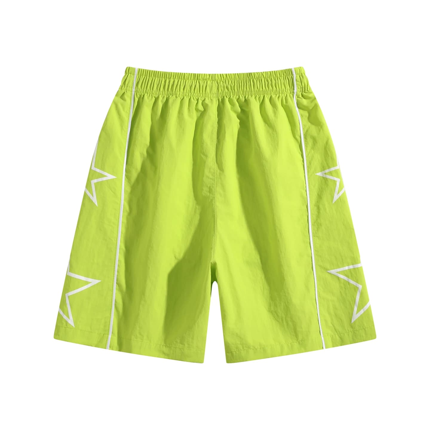 Star Detail Woven Shorts in Neon Green, back flat lay