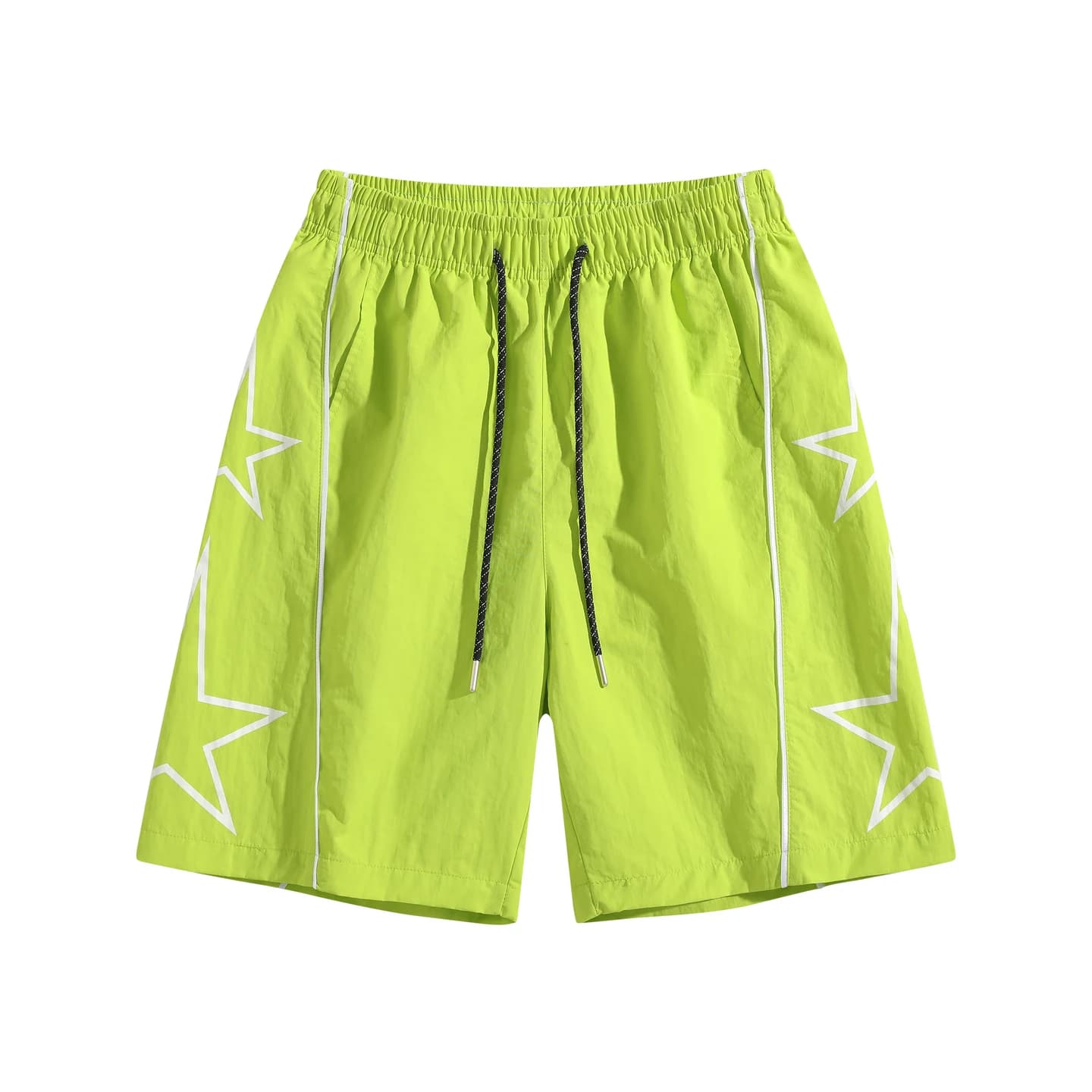 Star Detail Woven Shorts Neon Green, front flat lay