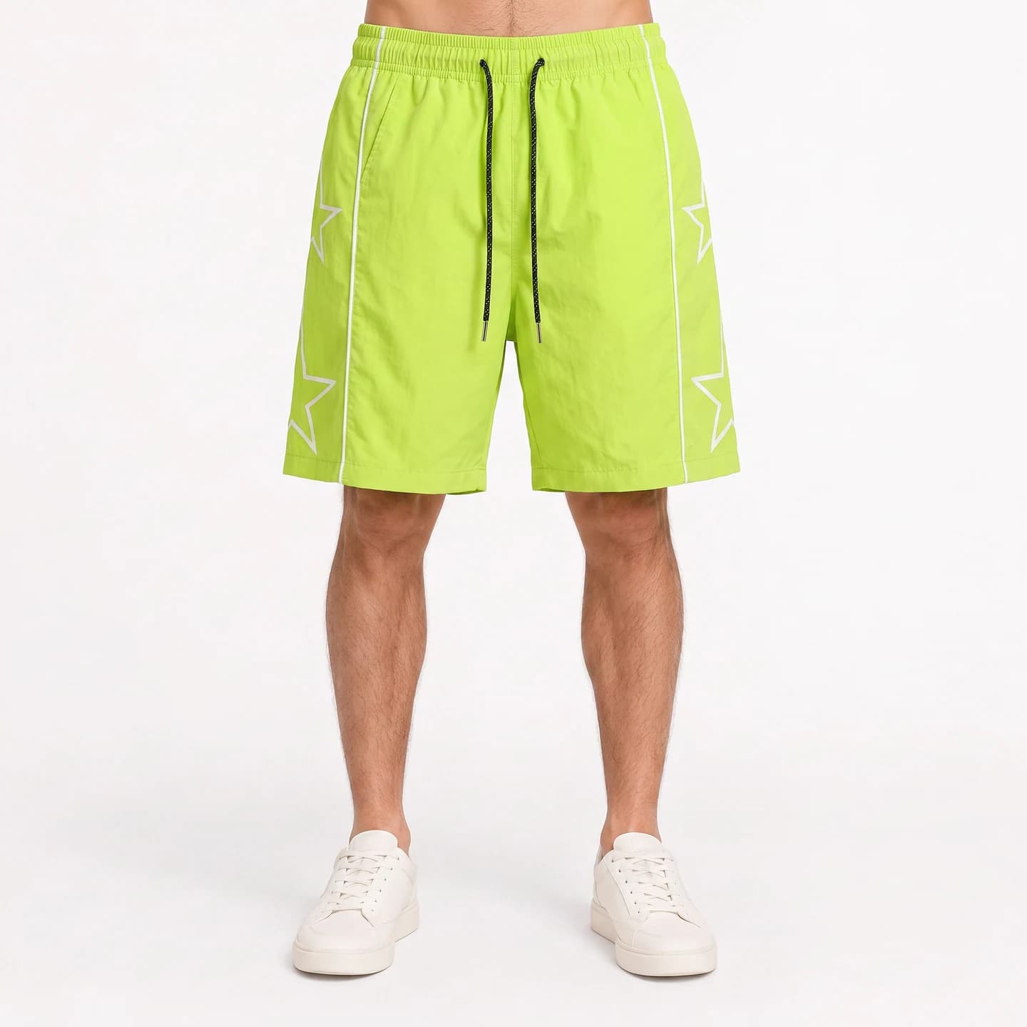Star Detail Woven Shorts in Neon Green, relaxed men's fit