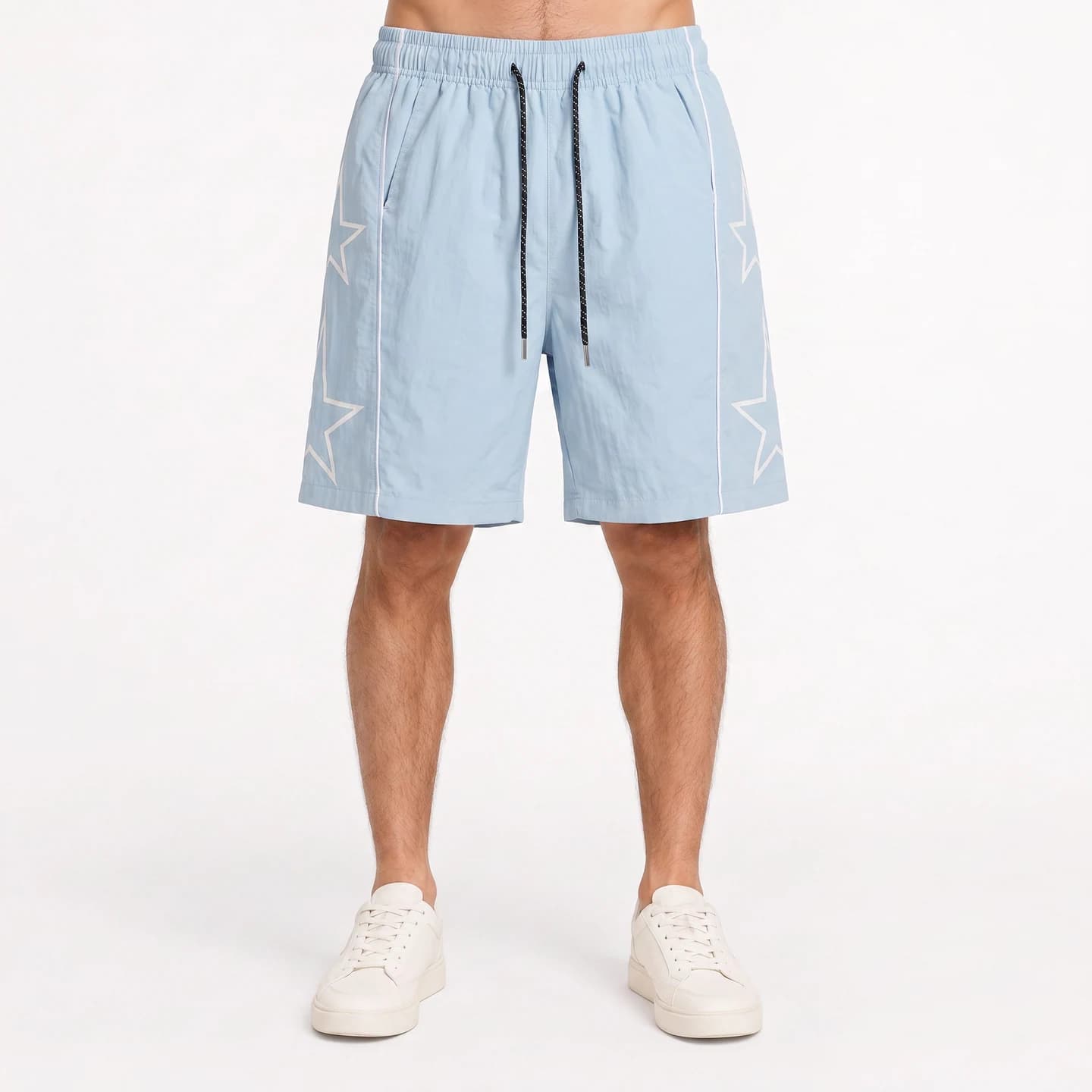 Star Detail Woven Shorts in Sky Blue, relaxed men's fit