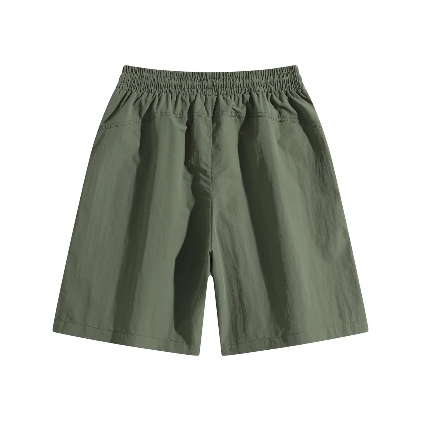 Zip Pocket Woven Shorts in Army Green, back flat lay