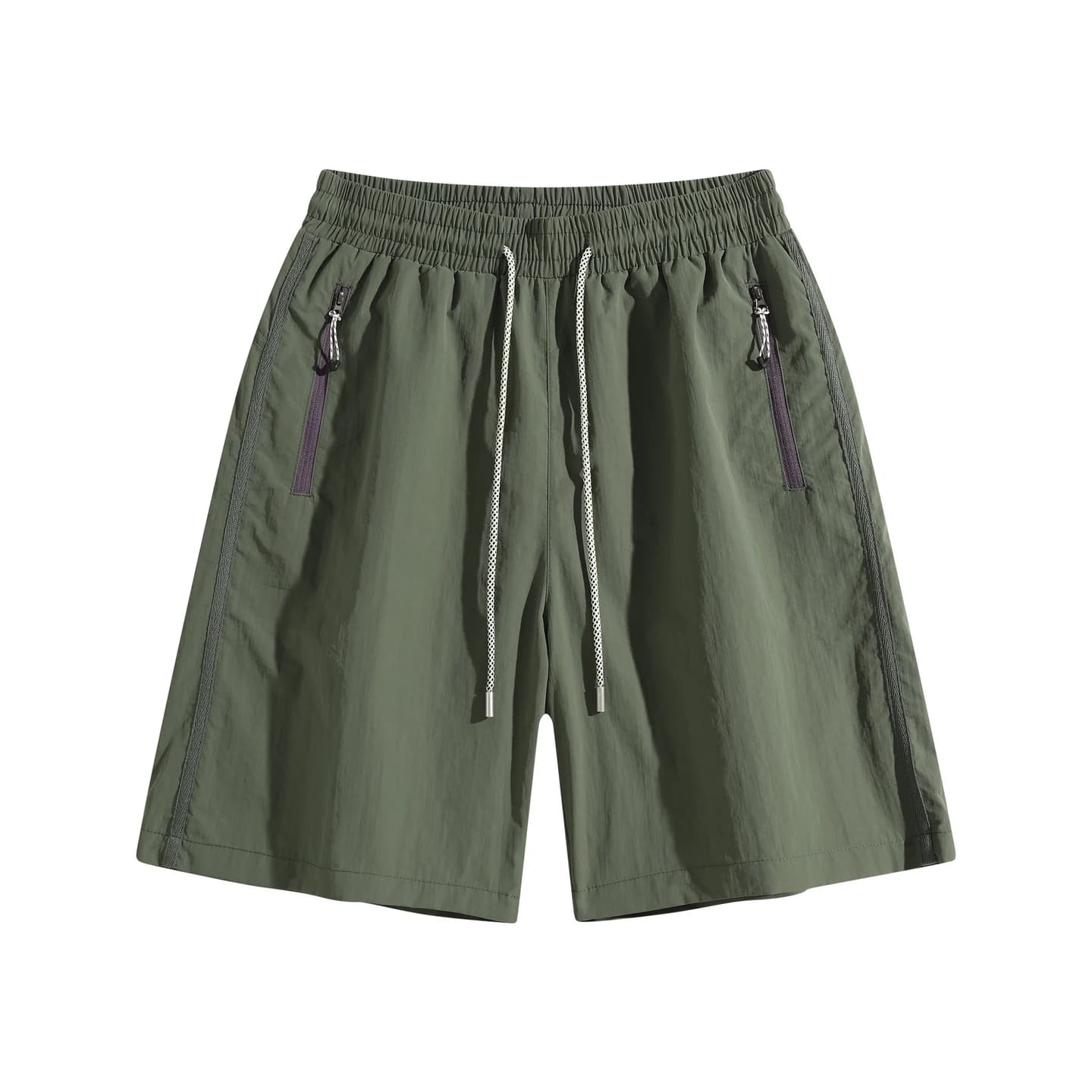 Zip Pocket Woven Shorts in Army Green, front flat lay